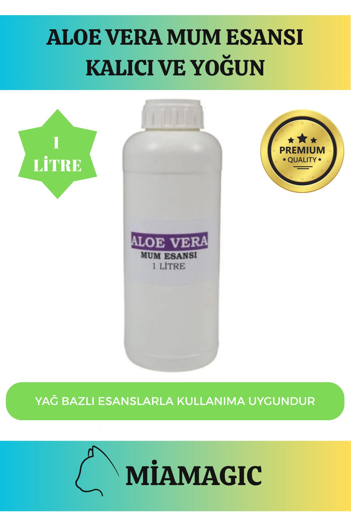 Miamagic Özel Üretim 1 LT Yoğun Yağ Bazlı Tüm Ürünlerle Kullanıma Uygun Kalıcı Aloe Vera Mum Esansı