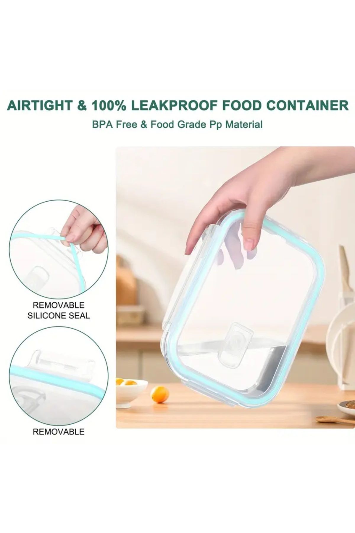 CİHO-4Pcs 1520Ml-1040Ml-700Ml-410Ml Glass Ziplock Vacuum Rectangular Airtight Lid Storage Container 4