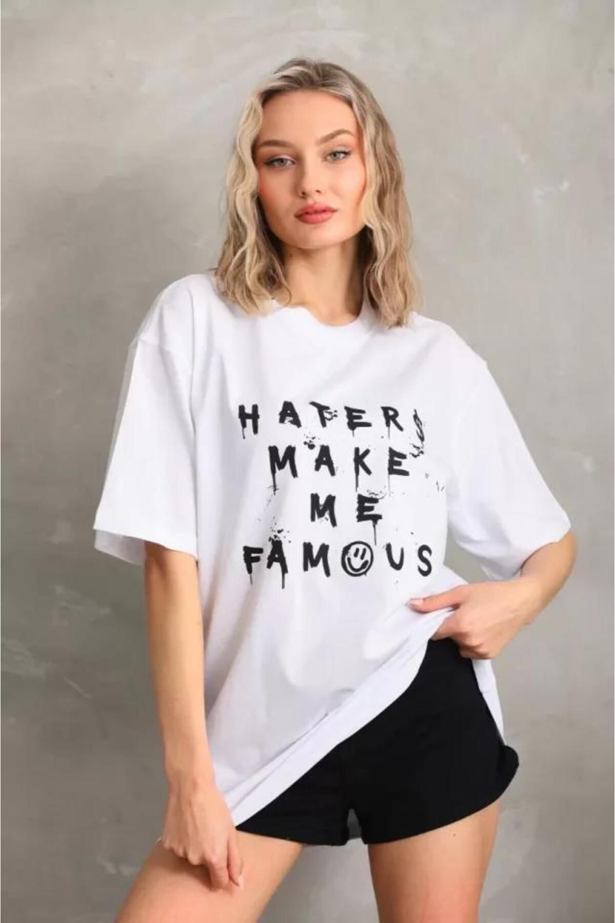 modamtn Unisex Baskılı Oversize T-Shirt - Beyaz