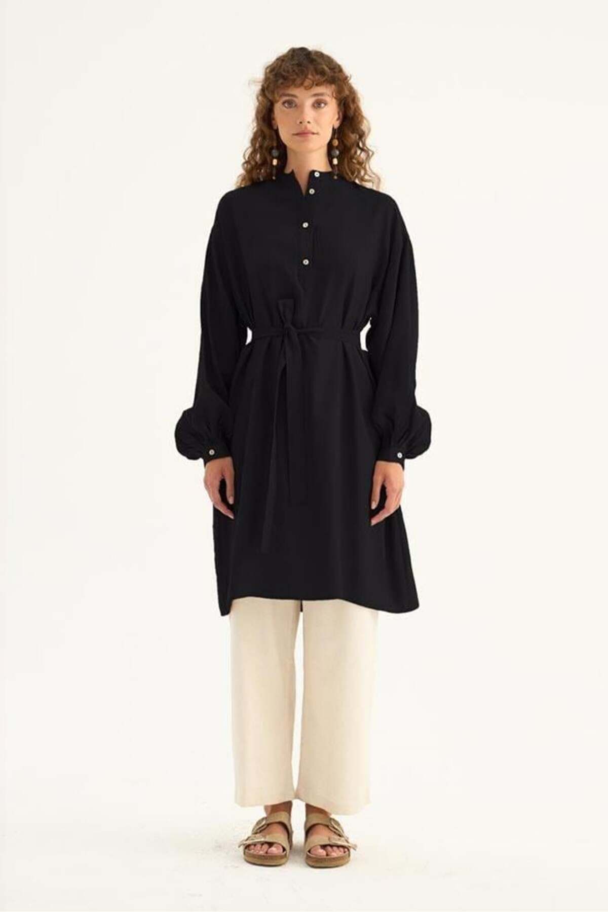 ALYOSHA FASHION Ferah Dökümlü Tunik Siyah