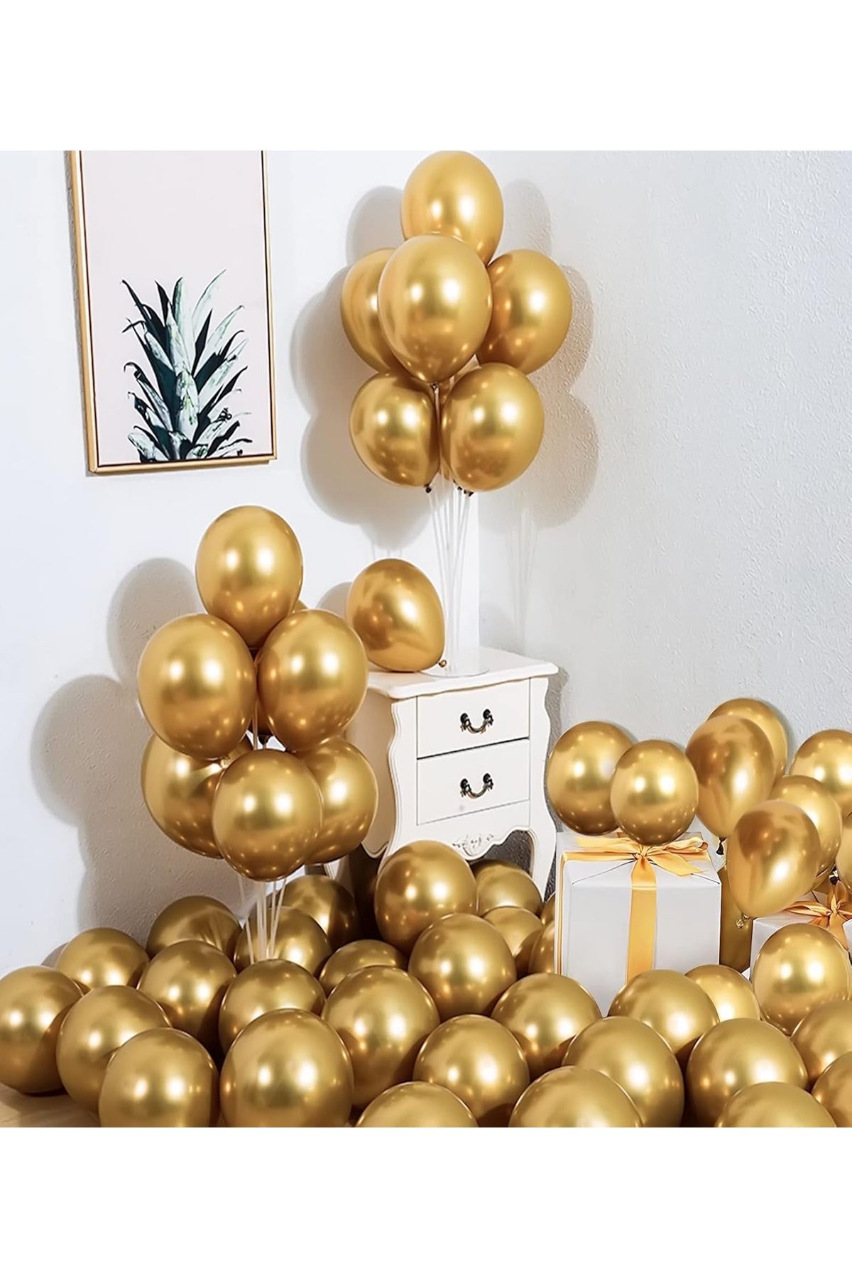 Mack PLUS 10’lu Gold Krom Balon Seti – 12 inç | Işıltılı Altın Renk Parti Balonları