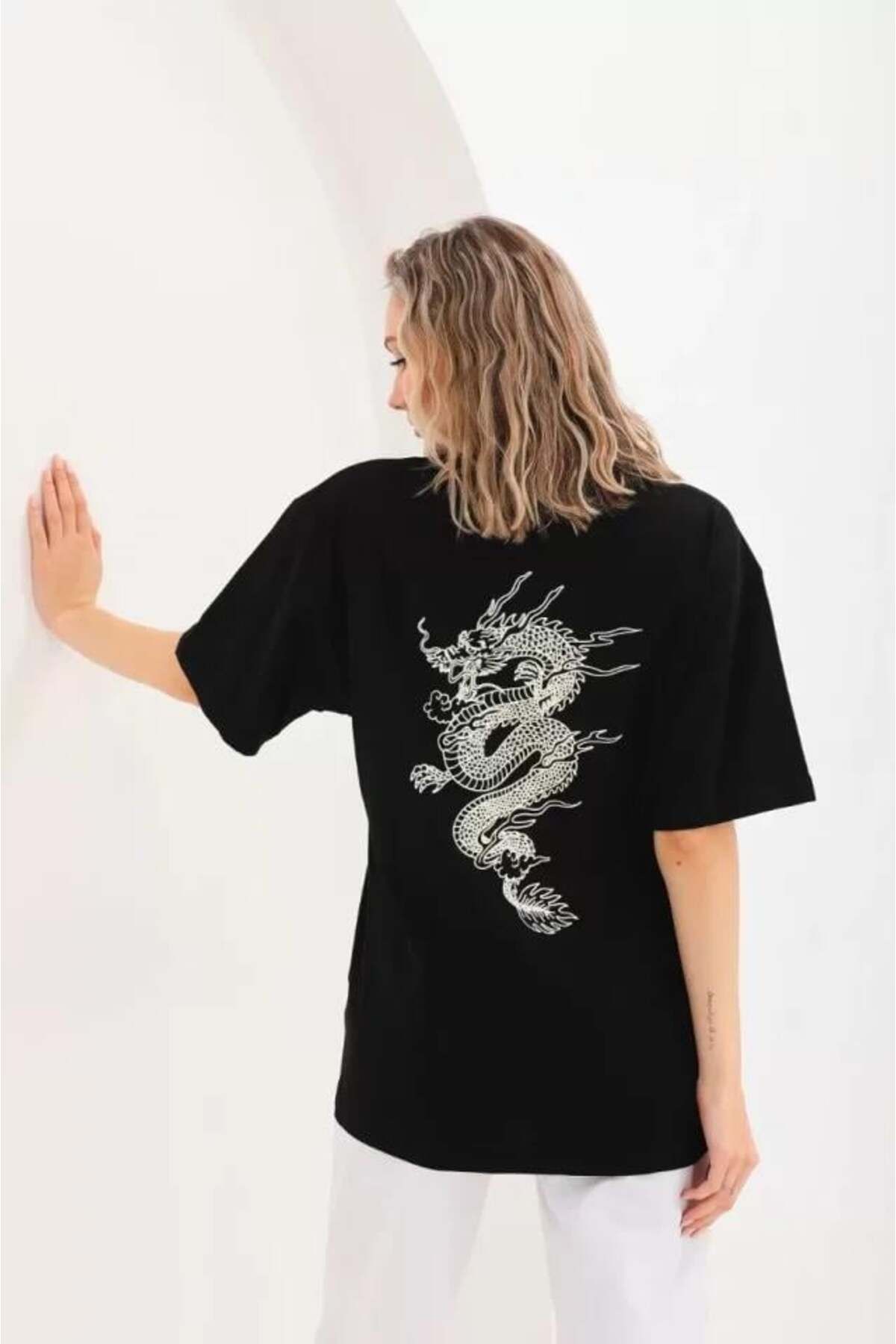 modamtn Unisex Baskılı Oversize T-Shirt - Siyah