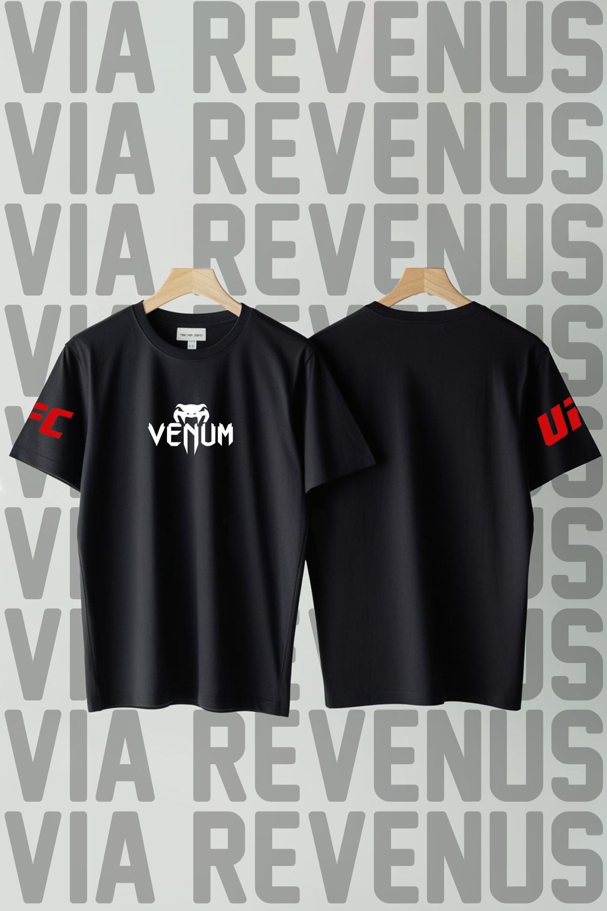 Vordevia UFC Kol ve Göğüs Baskılı Geniş Kalıp Bisiklet Yaka Unisex Tshirt