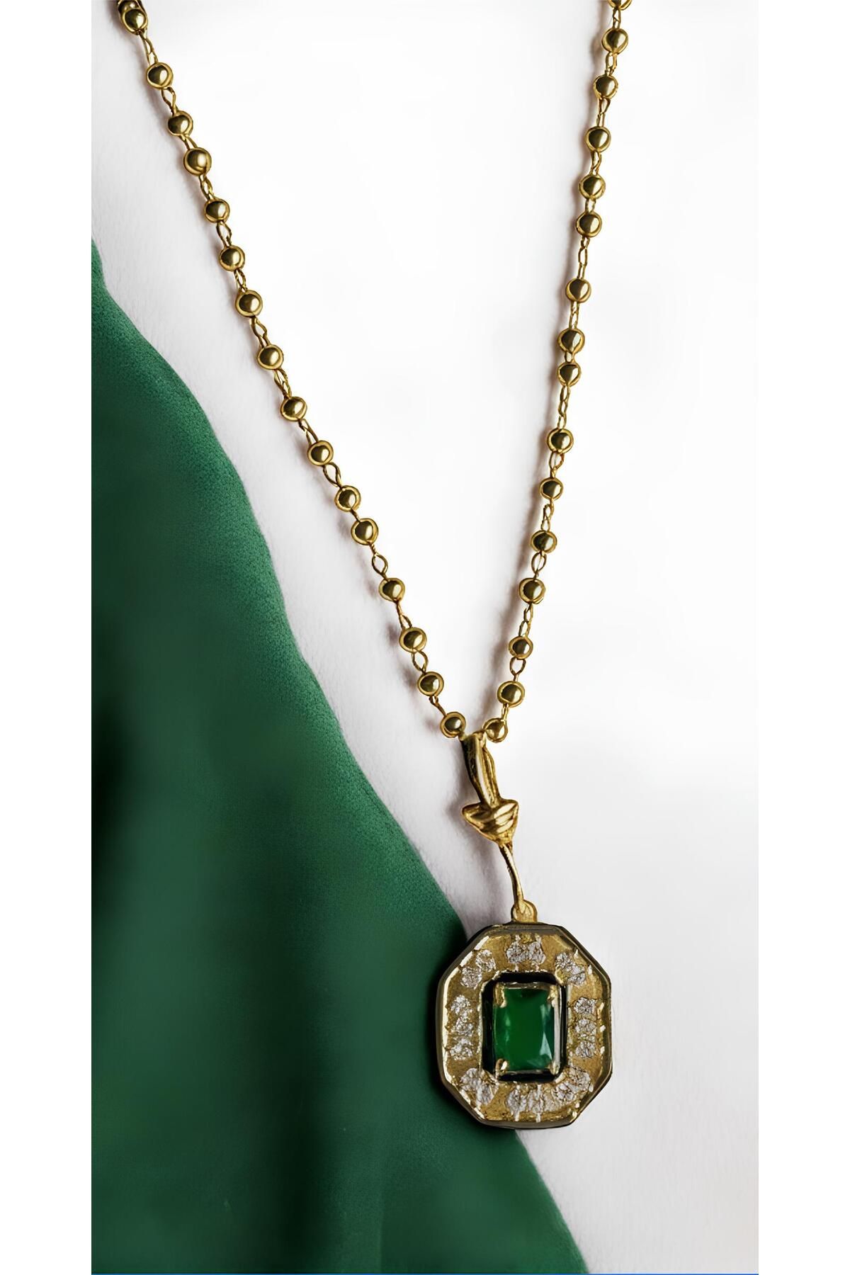 Style Accesories Gold Zümrüt Rüyası Çelik Kolye
