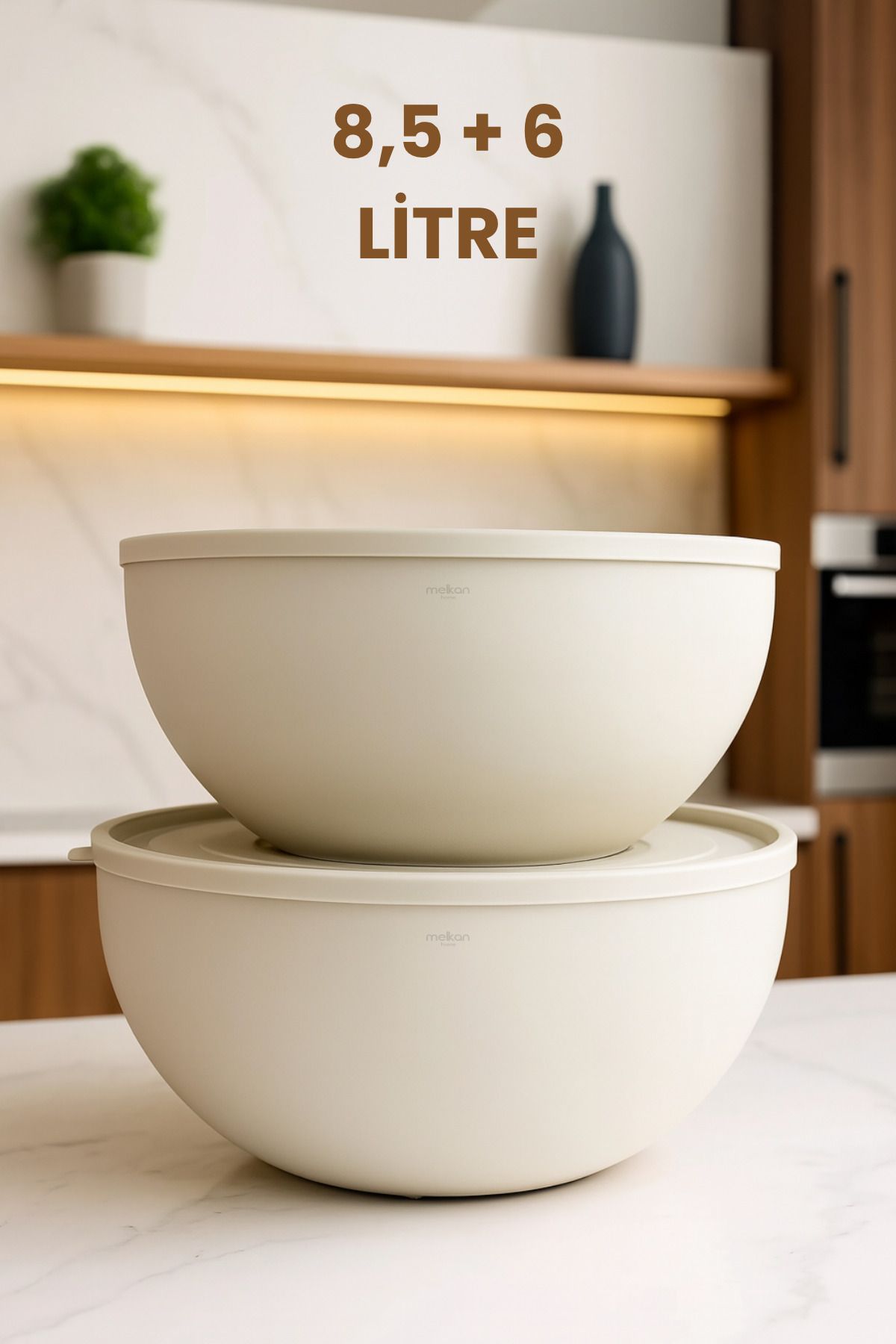 Melkan Home Yumuşak Kapaklı Saklama Kabı, Hamur Leğeni, Un Saklama Kabı, Büyük Boy Saklama Kabı Seti, 8,5L + 6L