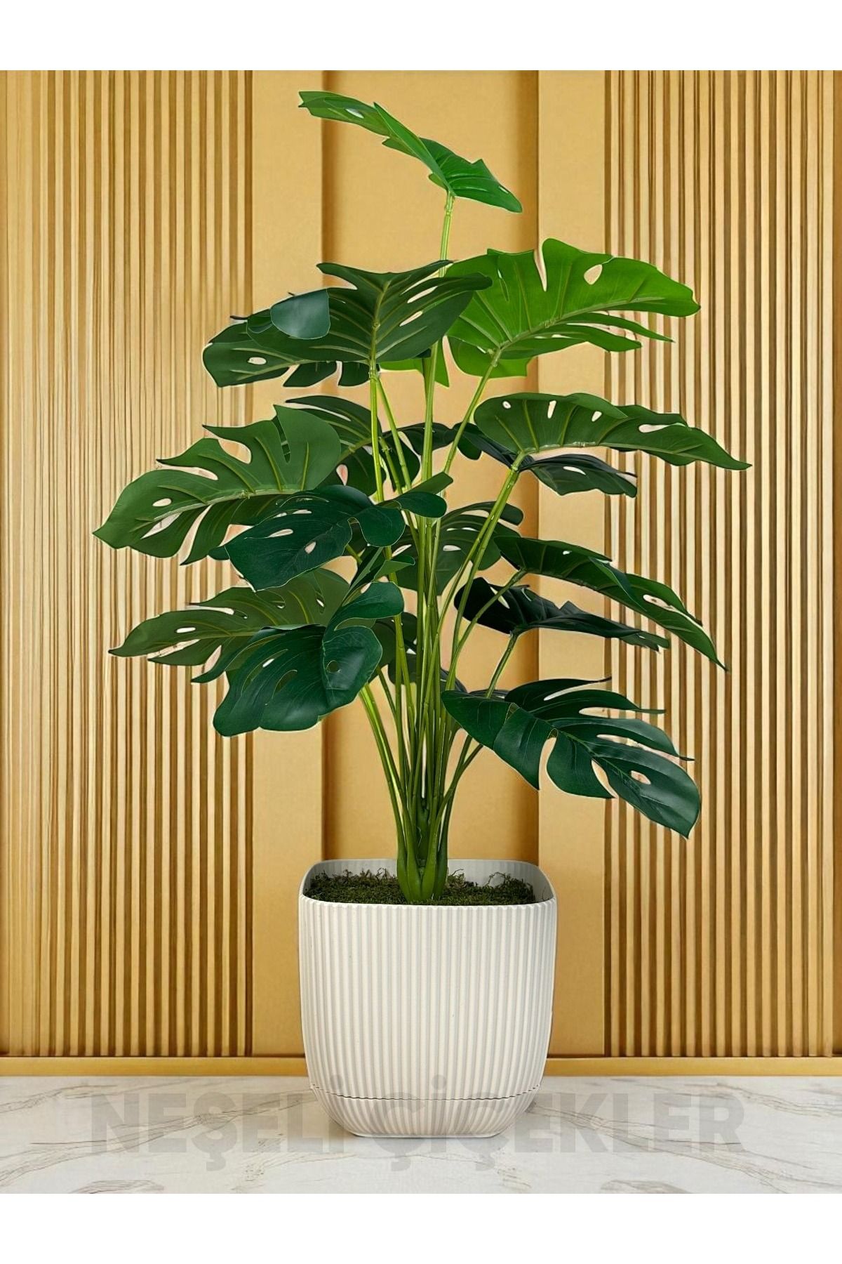 NEŞELİ ÇİÇEKLER Yapay Ağaç Monstera Deve Tabanı Bitkisi 18 Yaprak 75cm Plastik Saksıda Yapay Salon Çiçeği Hediyelik