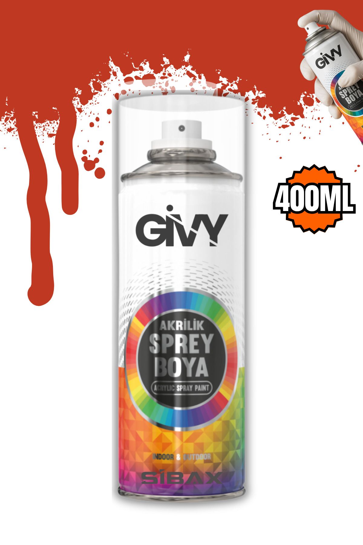 GİVY Akrilik Sprey Boya Makine Kırmızısı RAL 2002 400 ml | Yoğun ve Parlak Turuncumsu Kırmızı
