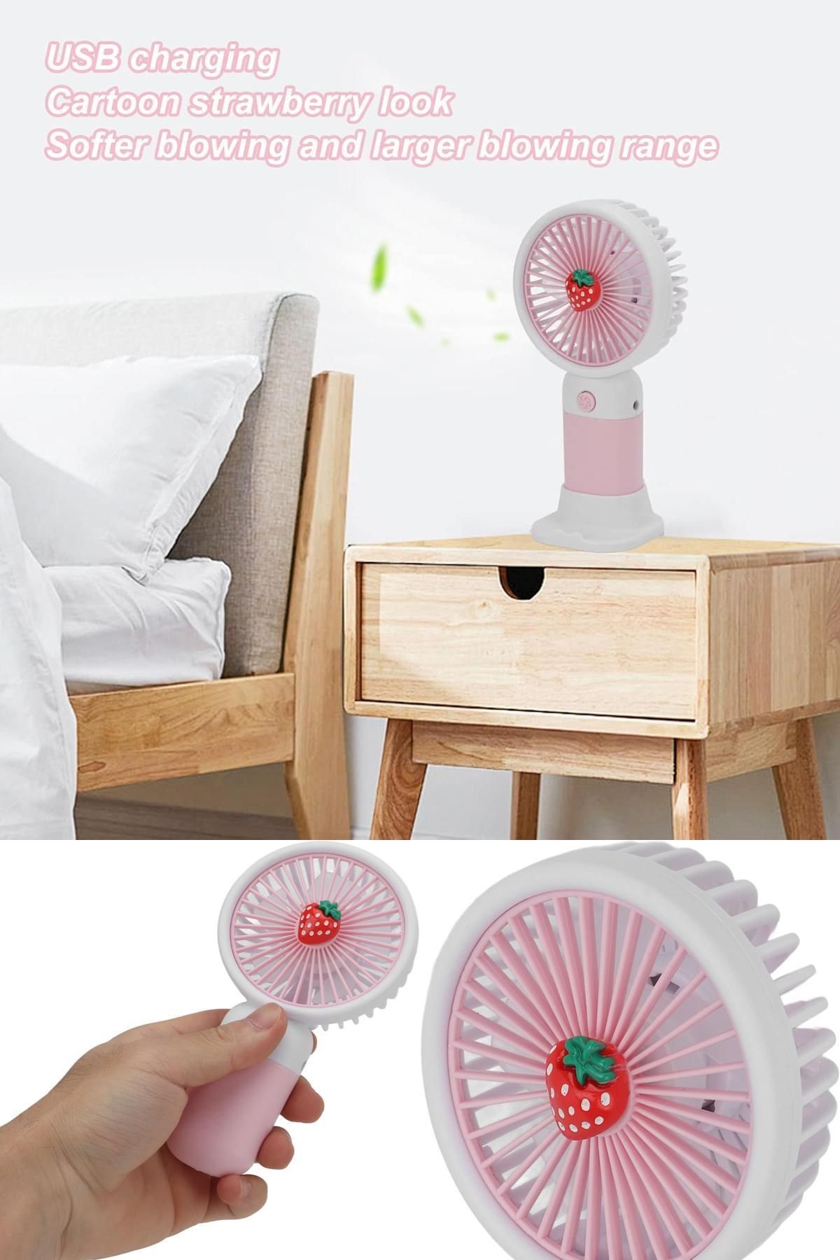 Midday 🍓 USB Şarjlı Masaüstü & Taşınabilir Fan Sessiz, Kompakt, Sevimli ve Pratik Yaz Yardımcısı Çilek Fun