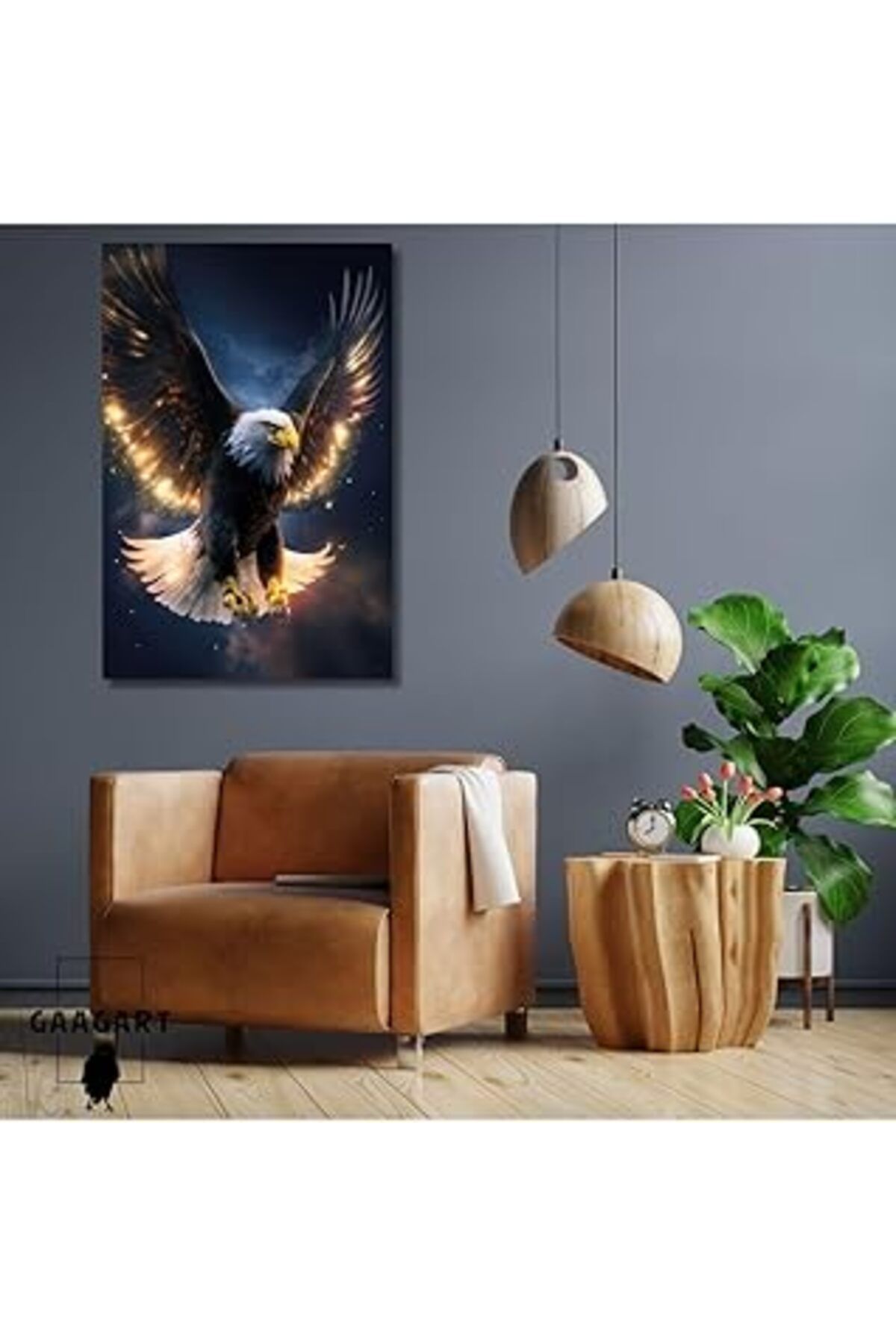 Pazarcan Gaagart Tekli Dikey Kanvas Duvar Tablosu Koyu Renkli Kartal, 80 X 120