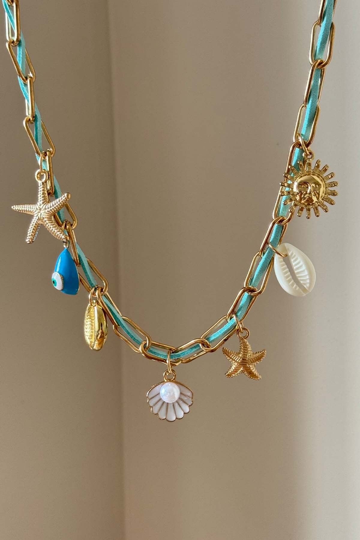 AMORE.İST STORE Turkuaz Mum İpli Sea Charm Kolye