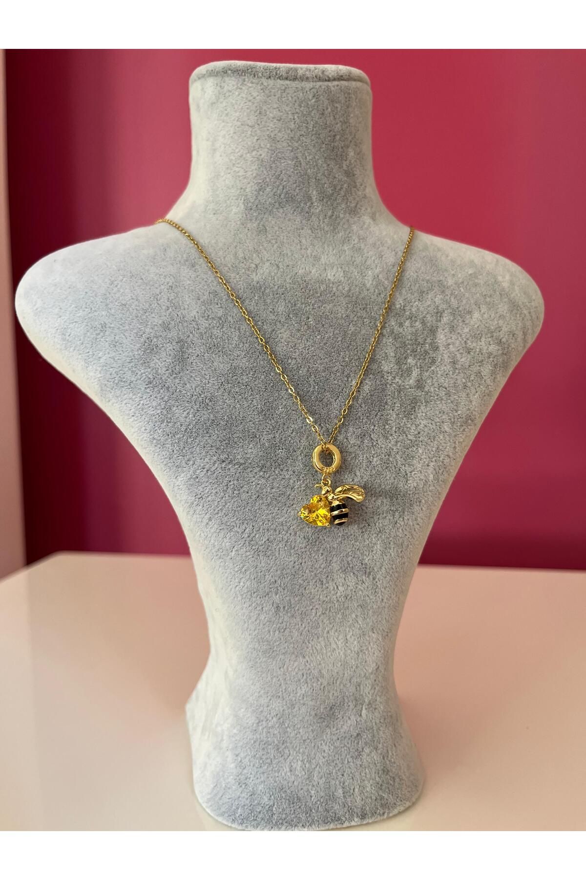 Asteria Jewelry Tasarım Sarı Taşlı Tasarım Aşk Arı Kolye