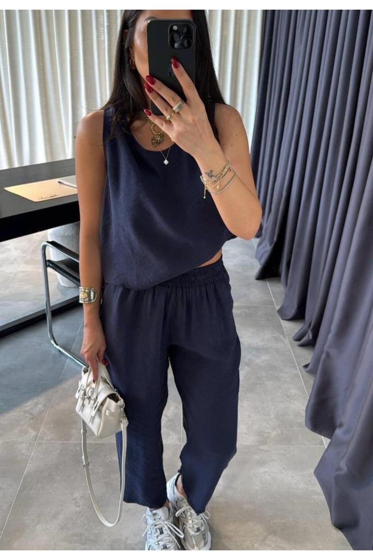 Büşra Fashion Keten Lacivert Takım