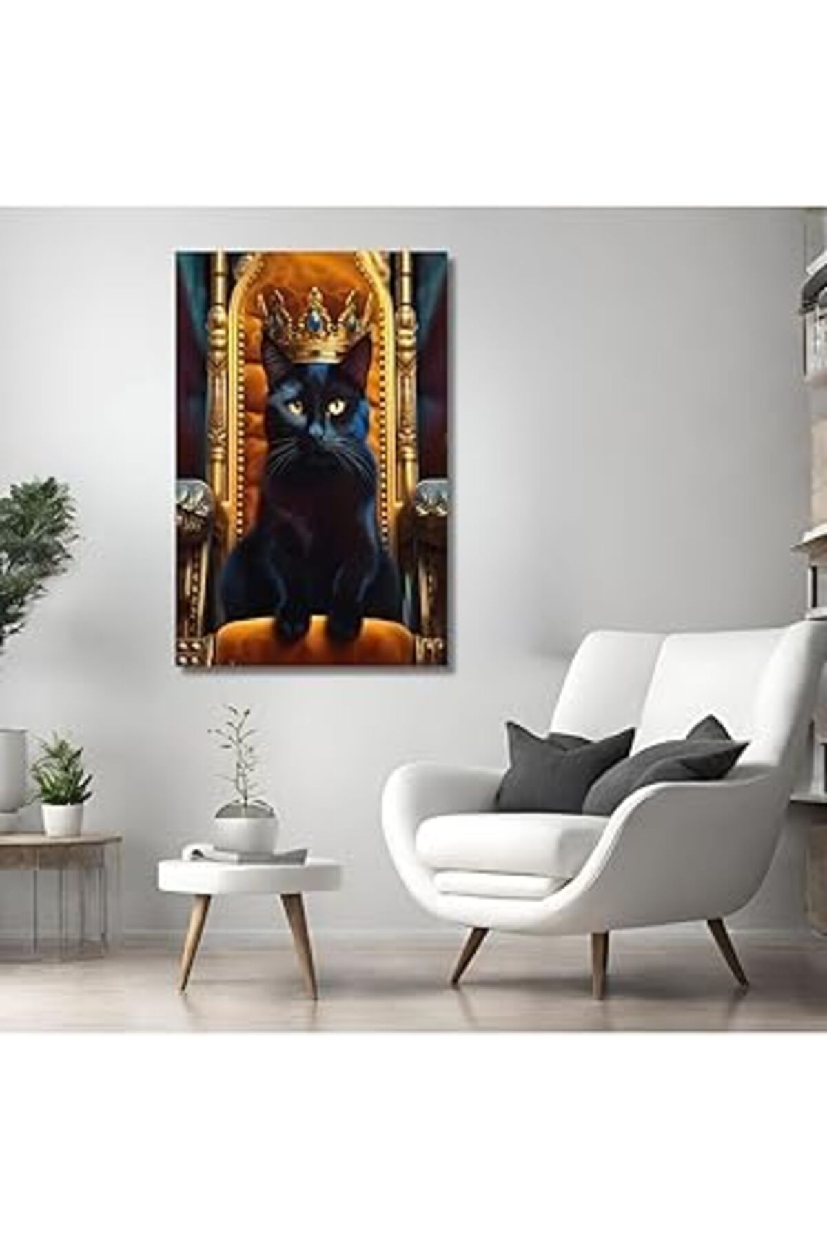 Pazarcan Gaagart Tekli Dikey Kanvas Duvar Tablosu Kral Taçlı Siyah Kedi, 40 X 60