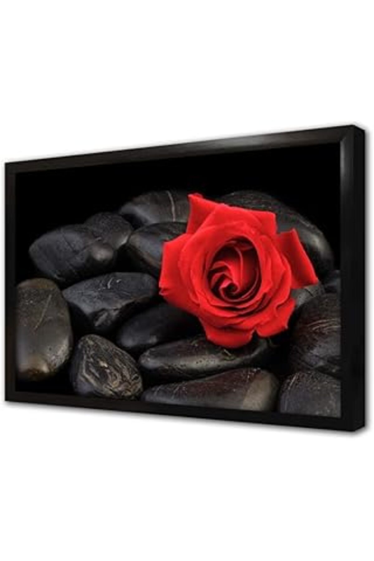 NETWORK ART Taşların Üzerinde Kırmızı Gül Çerçeveli Cam Tablo 60X90 Cm Ca03226