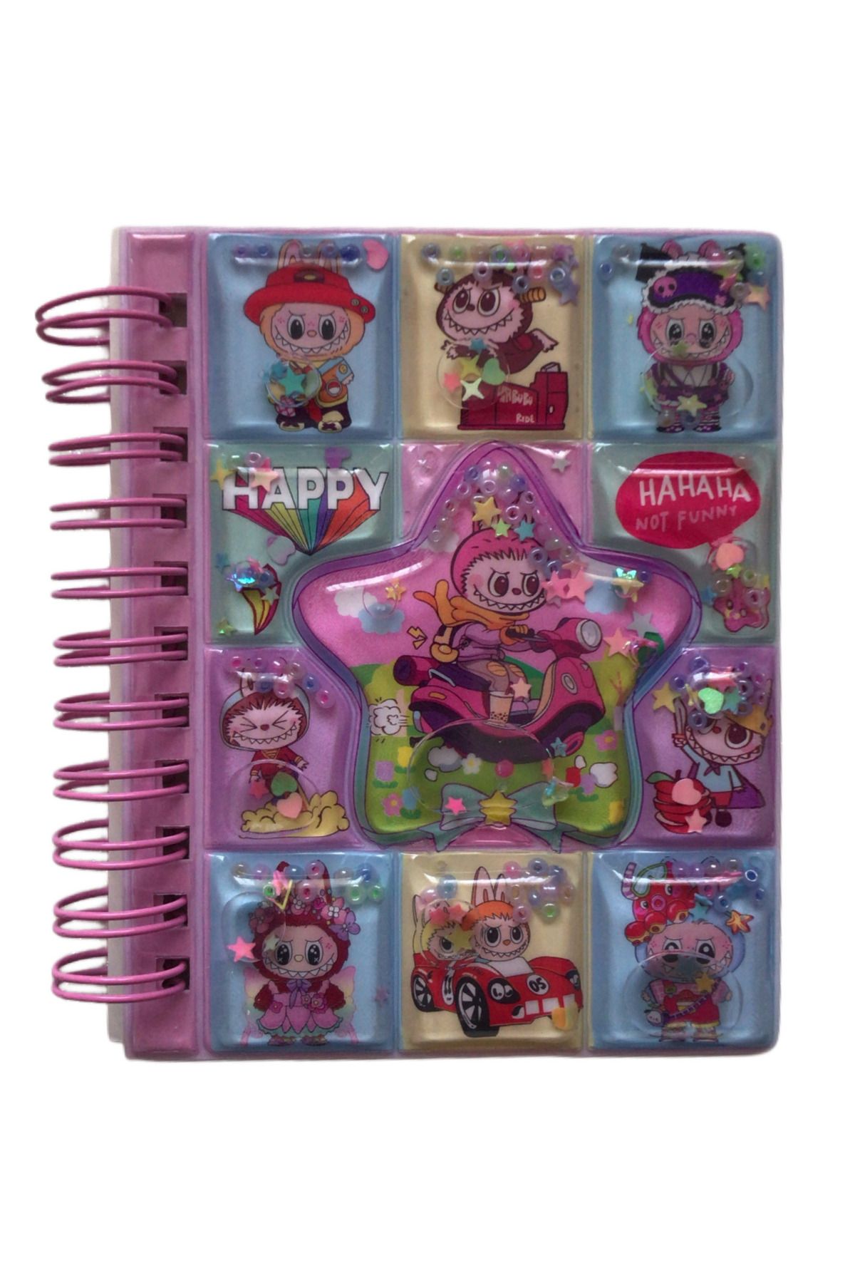 AurorAccessory Labubu Figürlü 3d Sulu Kapak 2 Sayfa Renkli Sticker ve Mini Not Defteri 8*10 cm 002E