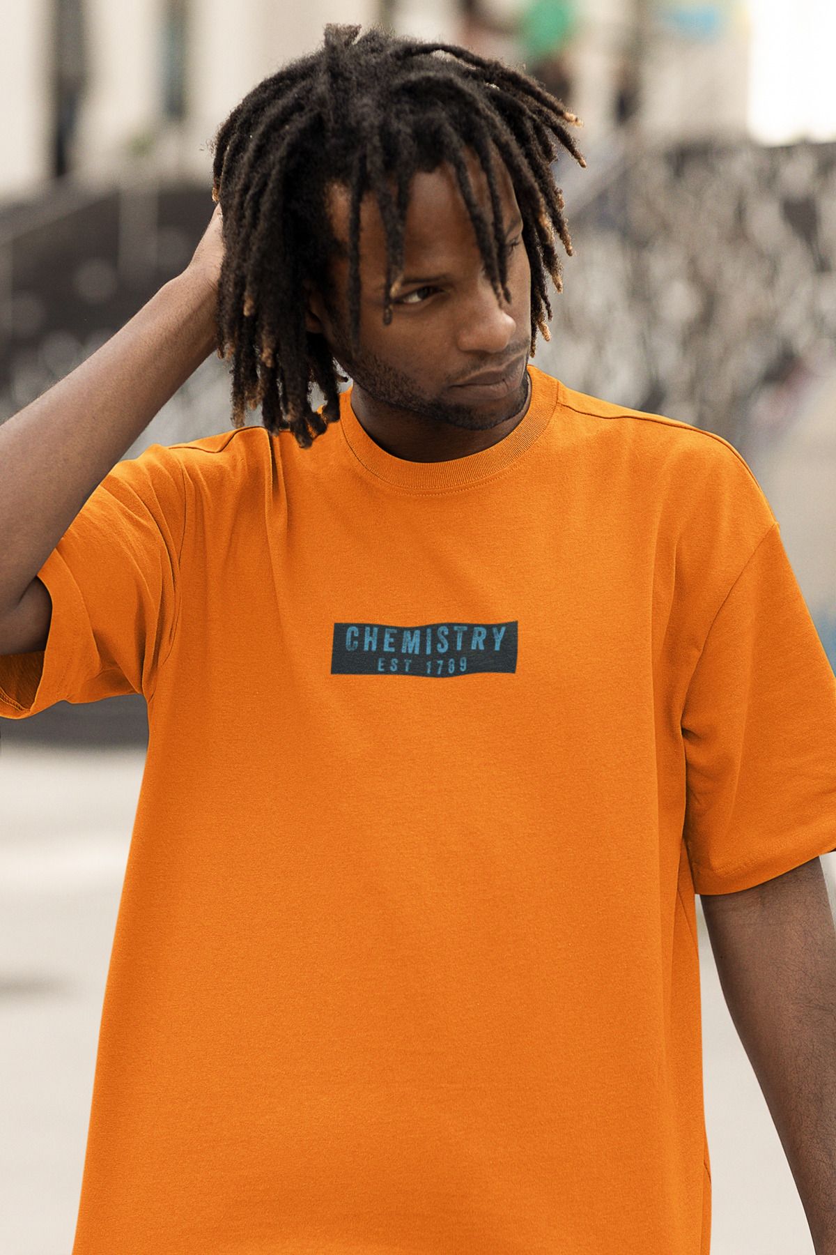 Uniquetex NUBENSE / KİMAS-03 - Oversize Unisex Kimya Baskılı Turuncu Bisiklet Yaka T-shirt (Bilim Tişört)