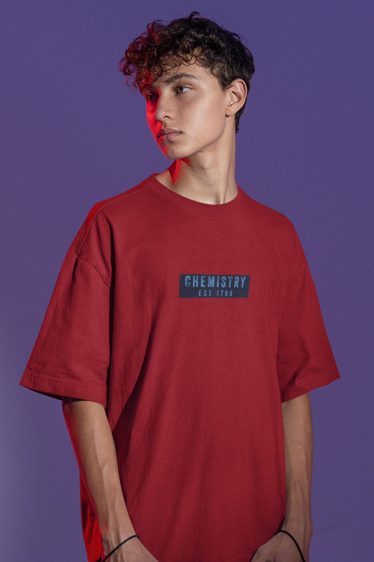 Uniquetex NUBENSE / KİMAS-05 - Oversize Unisex Kimya Baskılı Bordo Bisiklet Yaka T-shirt (Bilim Tişört)