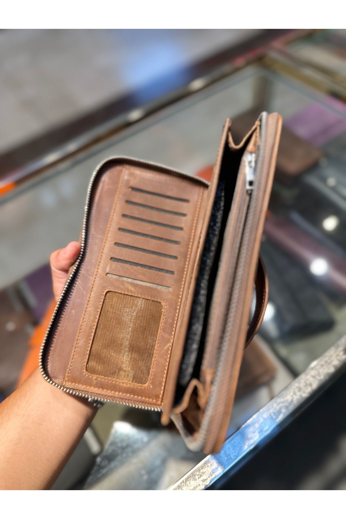 shop Hakiki Deri Cüzdan telefon geçmeli ve Extra Kartlıklı