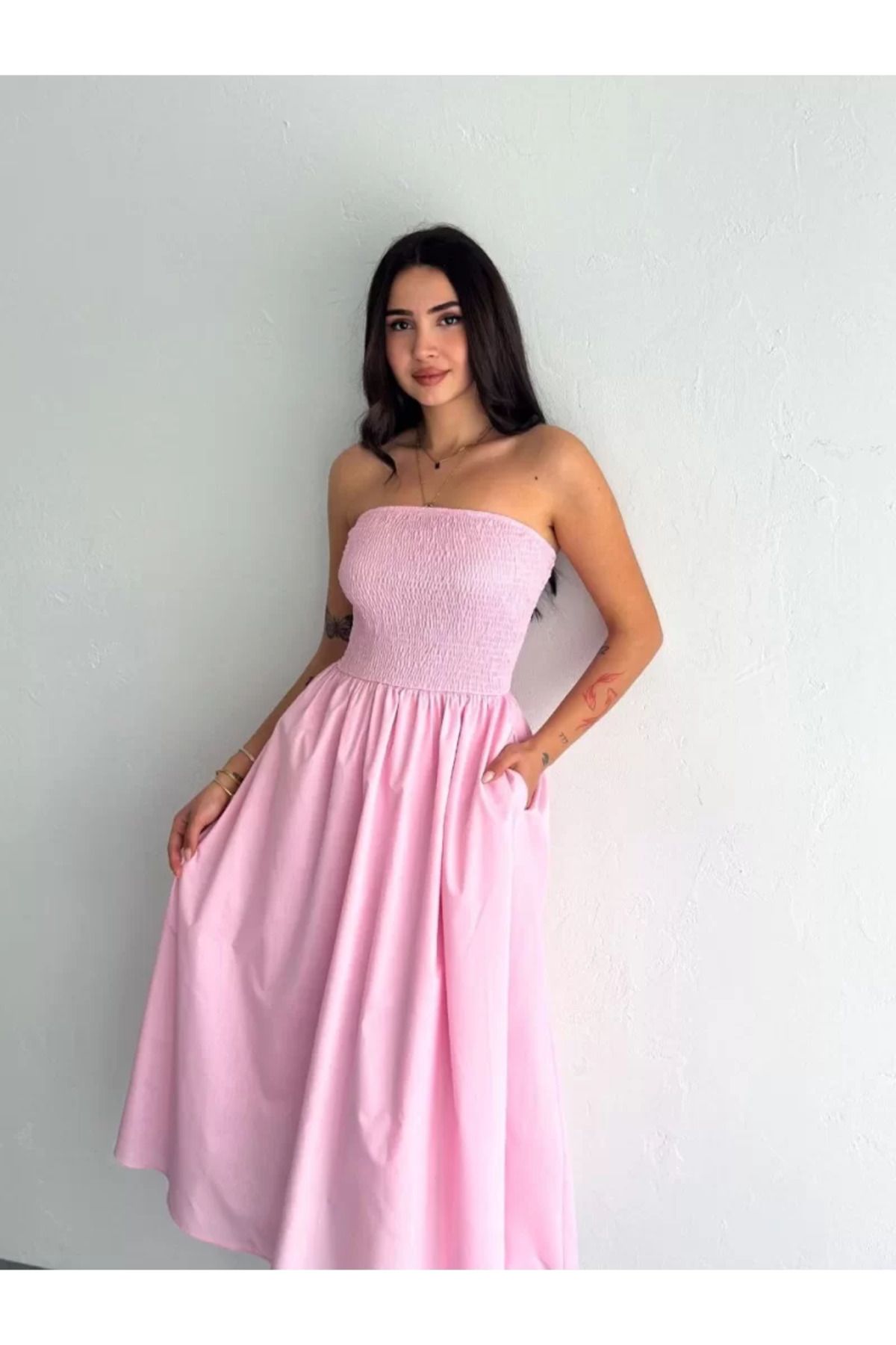 ruum fashions Straplez Pileli Elbise