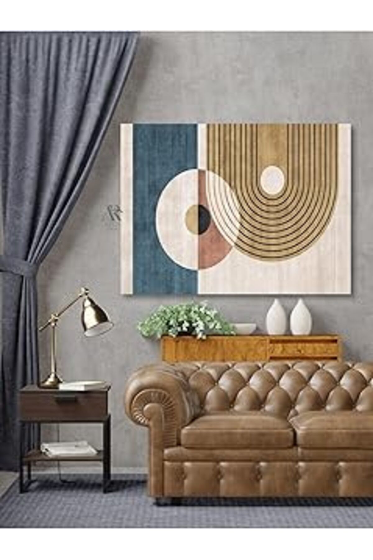Pazarcan Ar Ajans Kanvas Tablo Geometrik Çizgiler Boho Tarzı Soyut Dekoratif Tablo 35 X 50