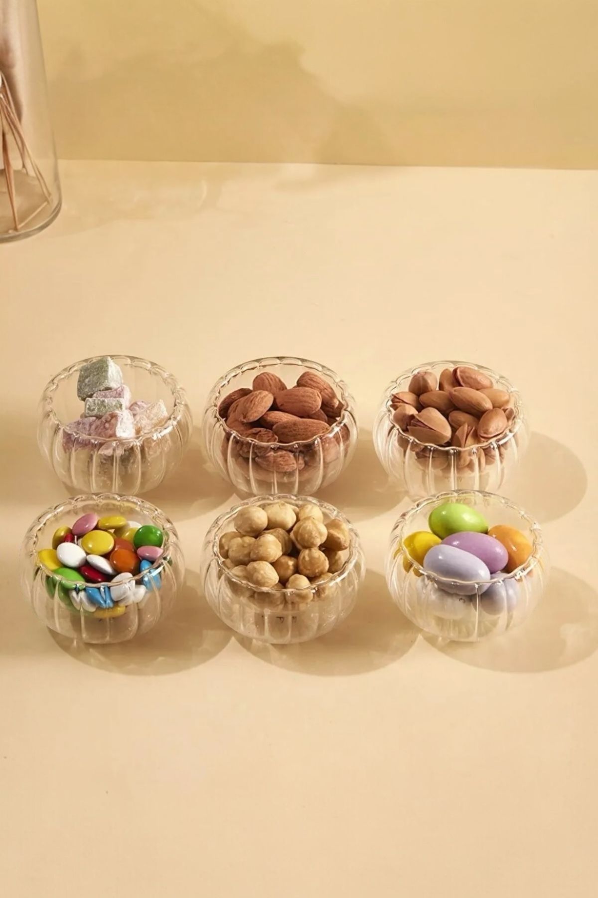 UCR HOME Çift Cidarlı Çizgili Lokumluk Sunumluk Mini Sosluk Kahve Yanı İkram Reçellik Çerezlik 6 lı