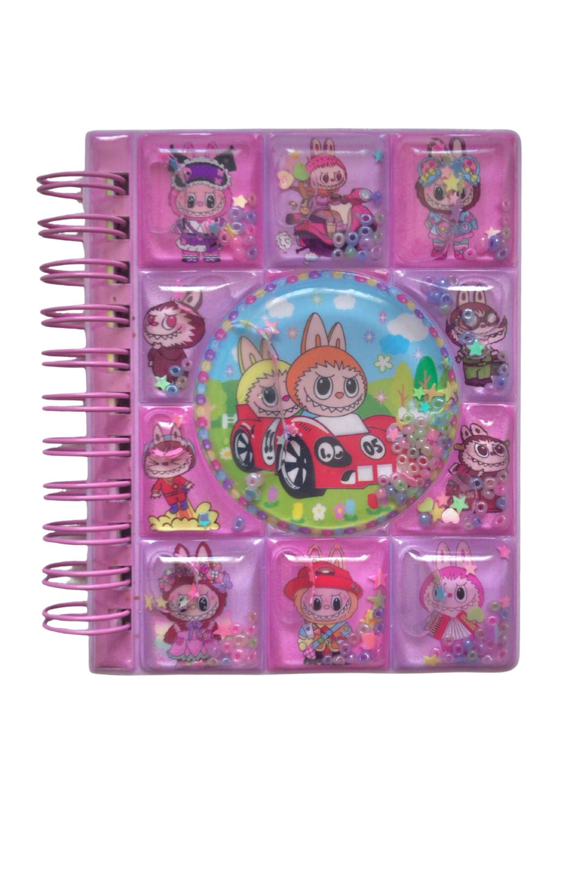 AurorAccessory Labubu Figürlü 3d Sulu Kapak 2 Sayfa Renkli Sticker ve Mini Not Defteri 36 Yaprak 8*10 cm 002B