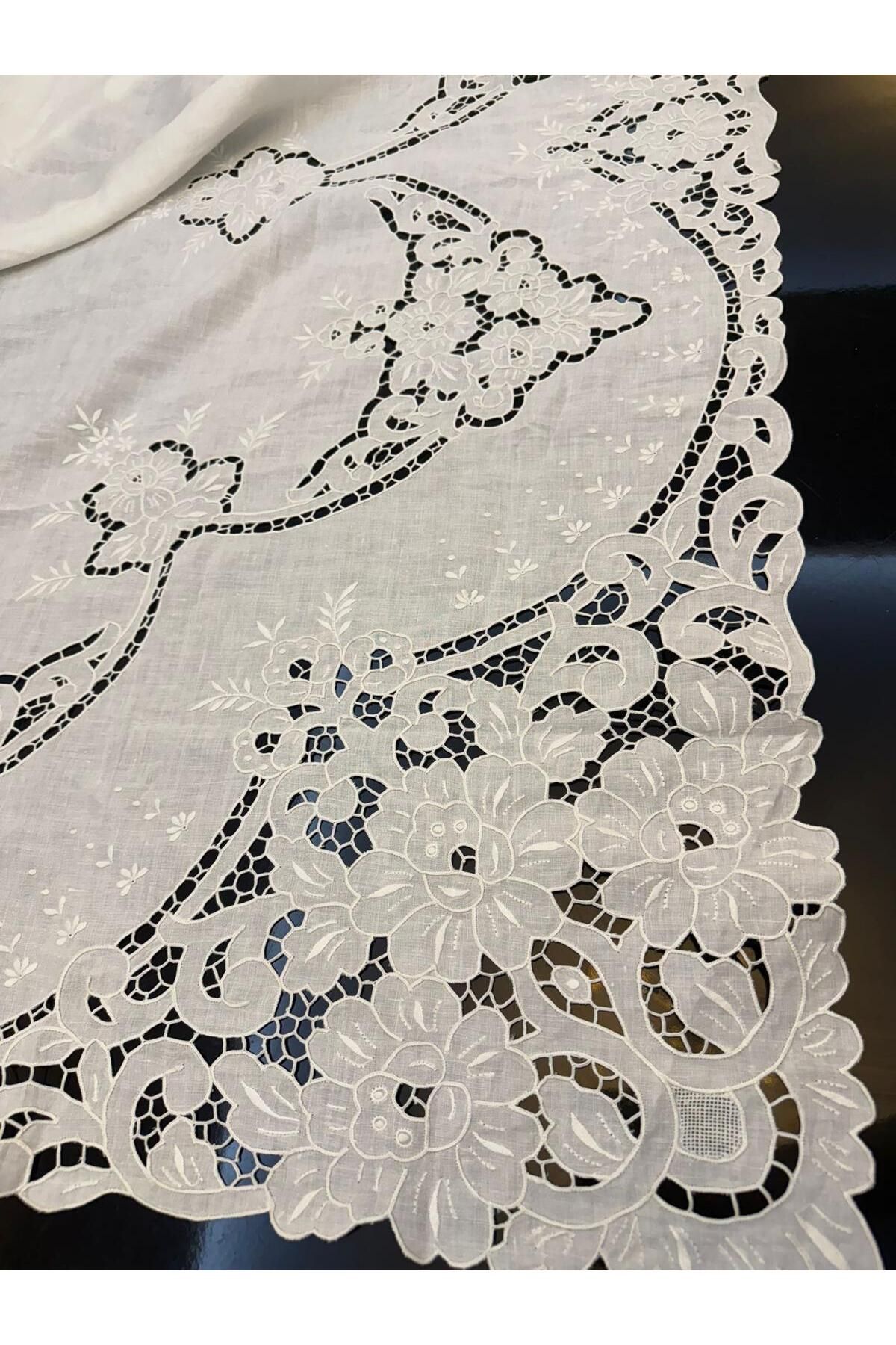 Tiniminatelier Antika Keten Beyaz İş Masa Örtüsü