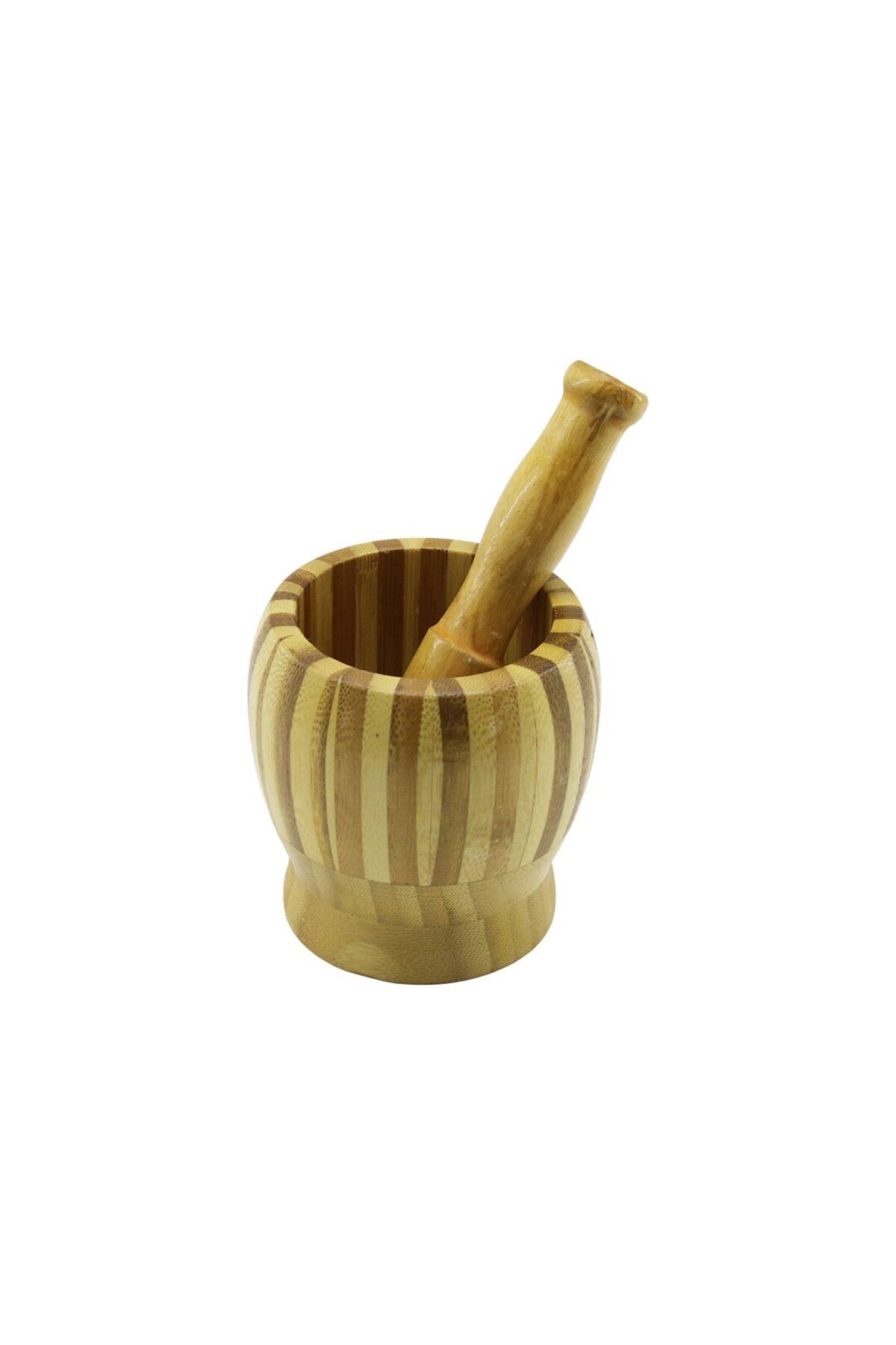 andela AHŞAP BAMBU - ÇİZGİLİ HAVAN SARIMSAK DÖVECEK Ç: 9.5CM--D: 6.6CM--Y:10.5CM FİLELİ AMBALAJ (5057)