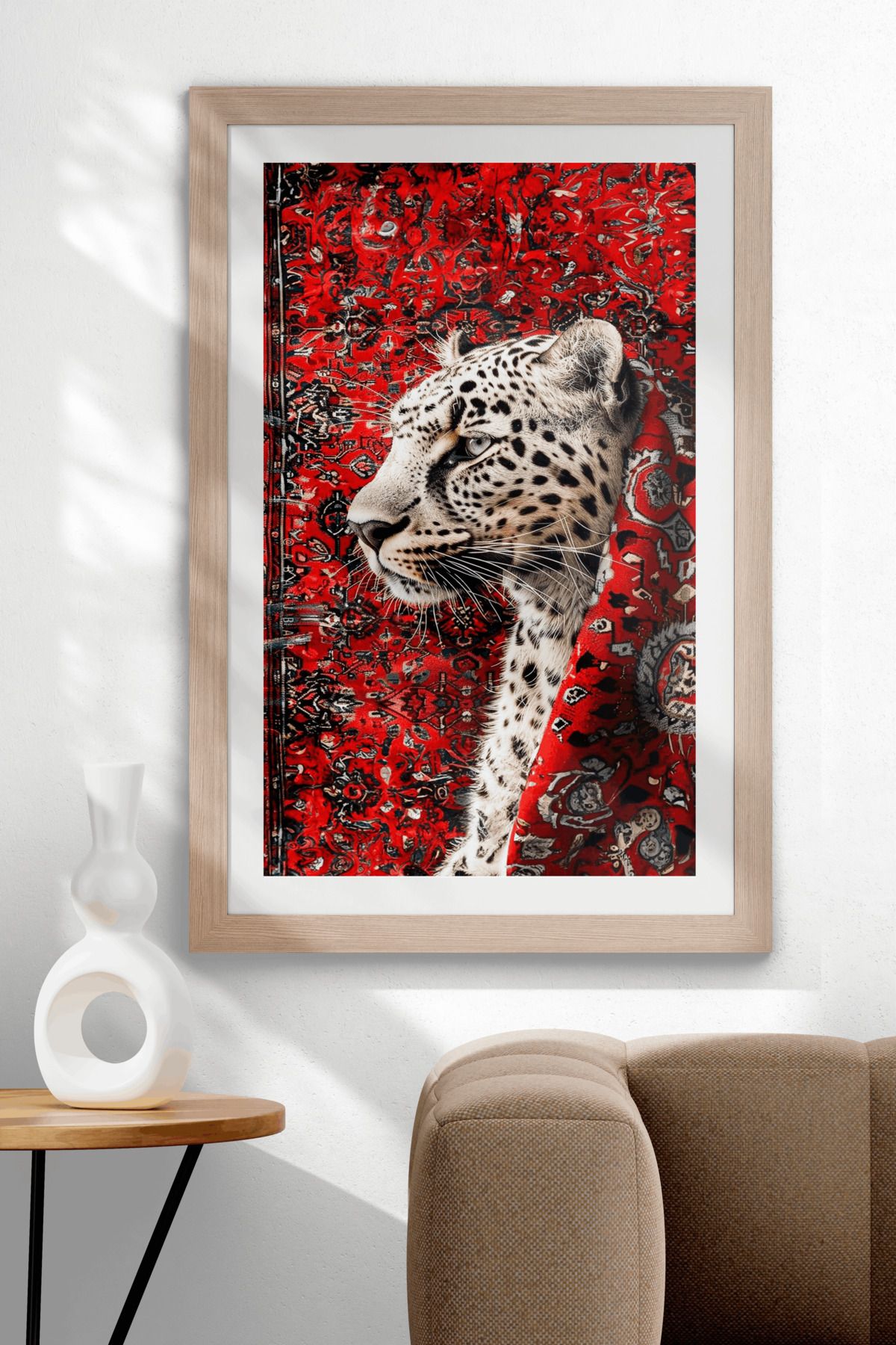 UVisiontr Kırmızı Halı ve Leopar Temalı Modern Tablo, Dekoratif Çerçevesiz MDF Tablo