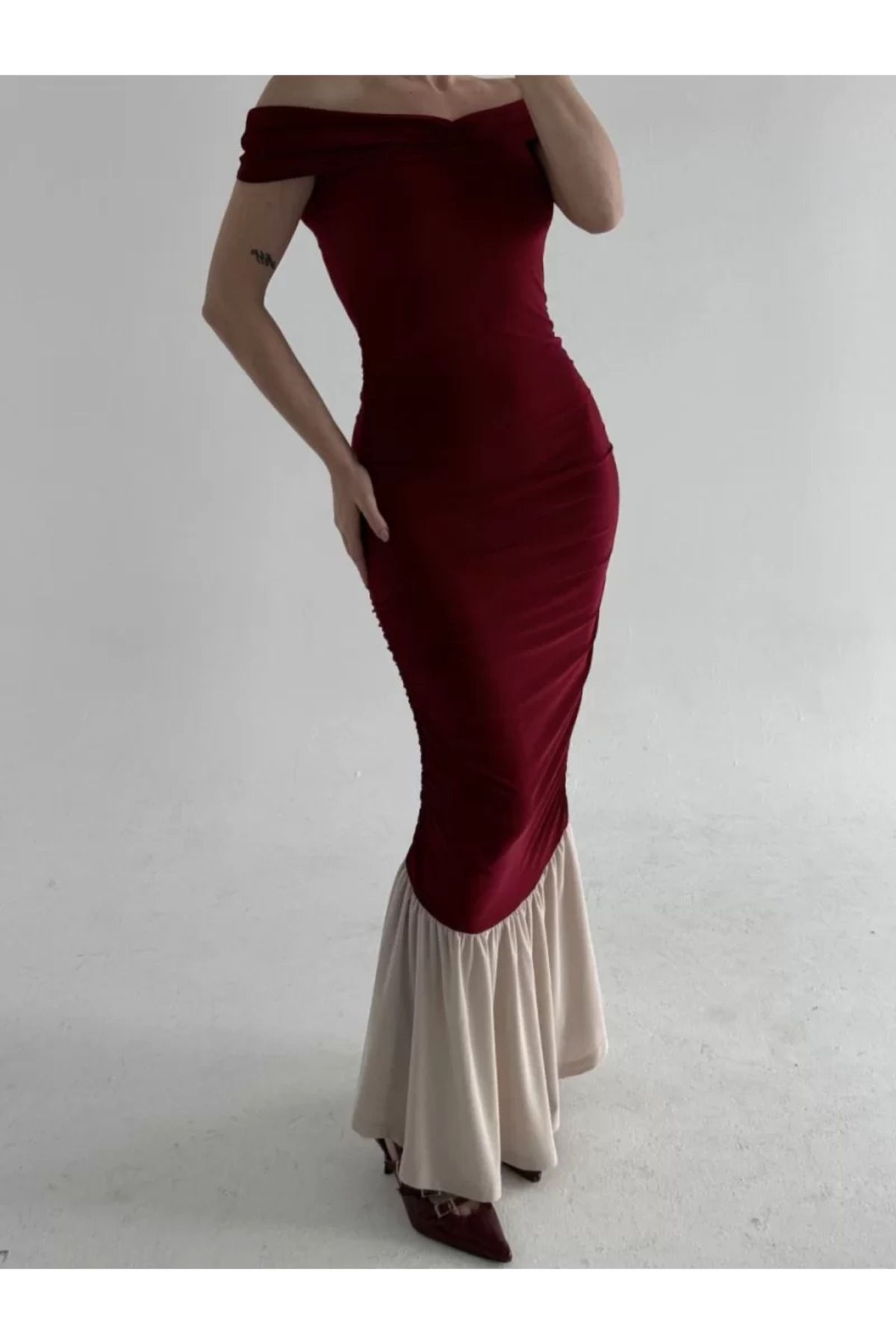 ruum fashions Striptiz Omuzlu Uzun Elbise