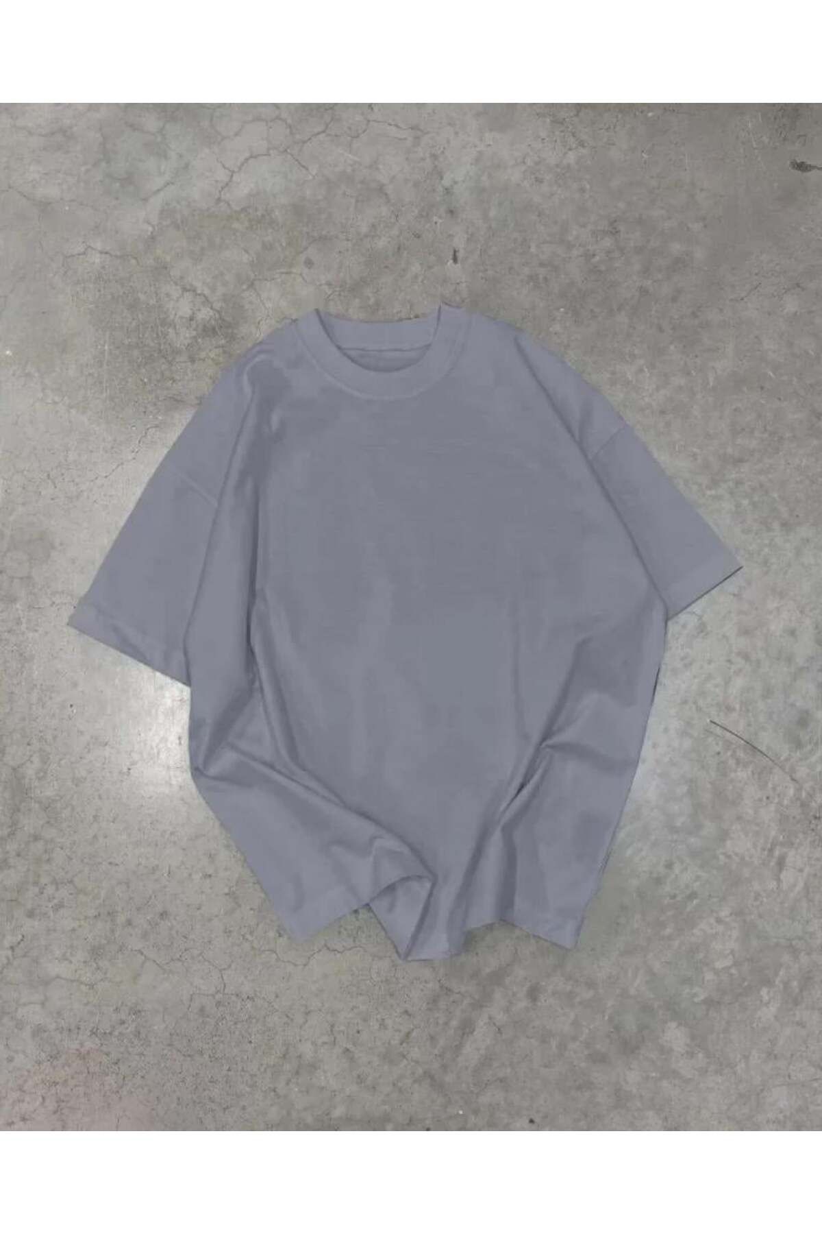 modamtn Unisex Basic Bisiklet Yaka Oversize T-Shirt - Füme