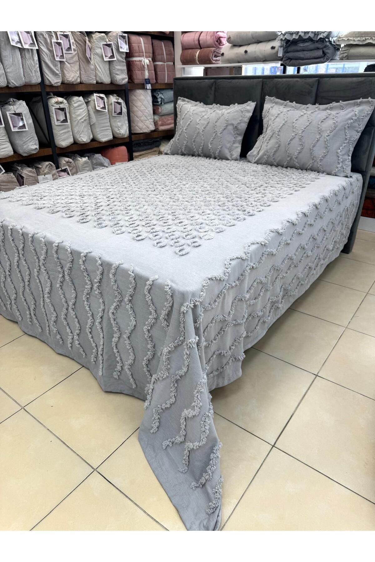 BERRY CONCEPT Pano Model Çift Kişilik Ytak Örtüsü 260/265 cm TKEBT gri-dalga