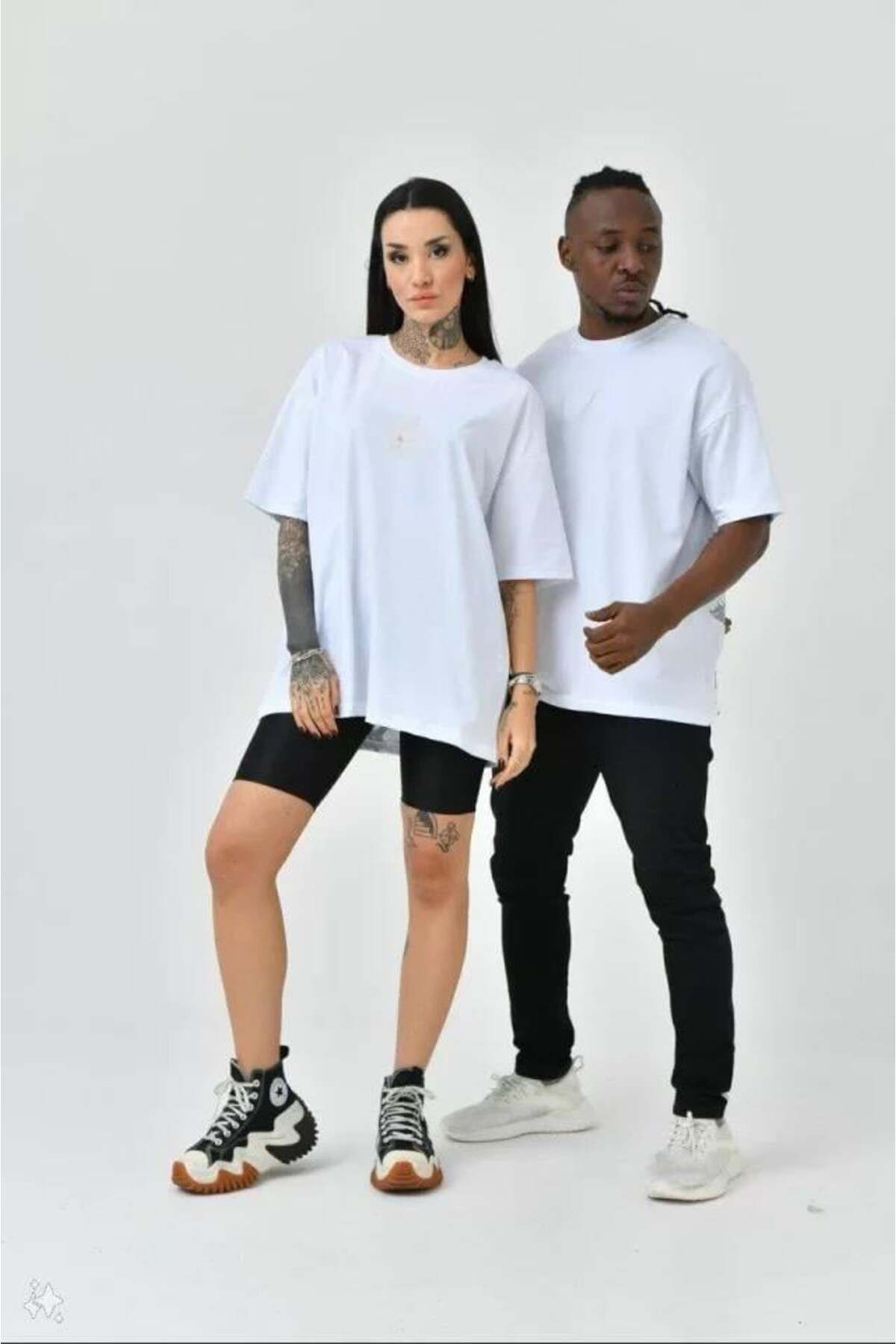 modamtn Unisex Basic Bisiklet Yaka Oversize T-Shirt - Beyaz