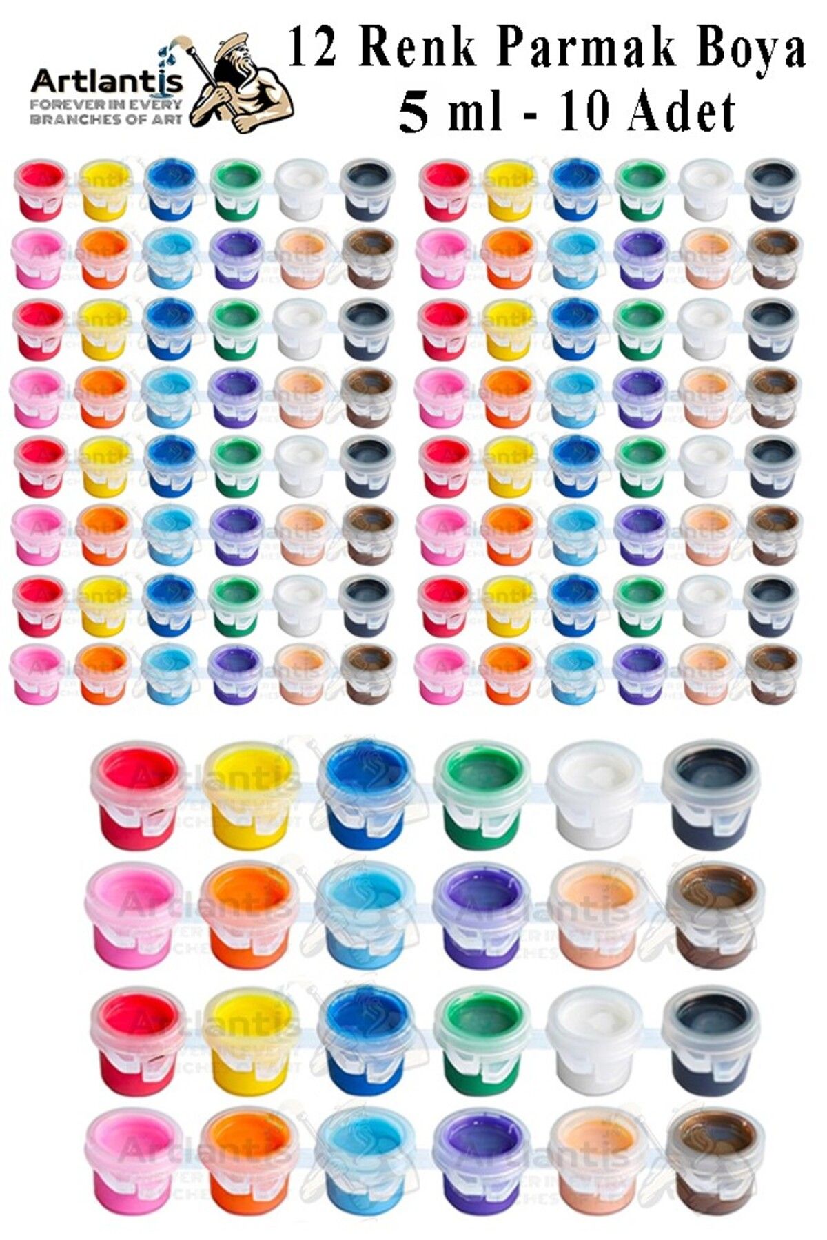Artlantis Parmak Boya 5 ml 12 Renk 10 Paket Mini Küçük Parmak Boya Etkinlik Boyama Boyası Su Bazlı Resim Okul