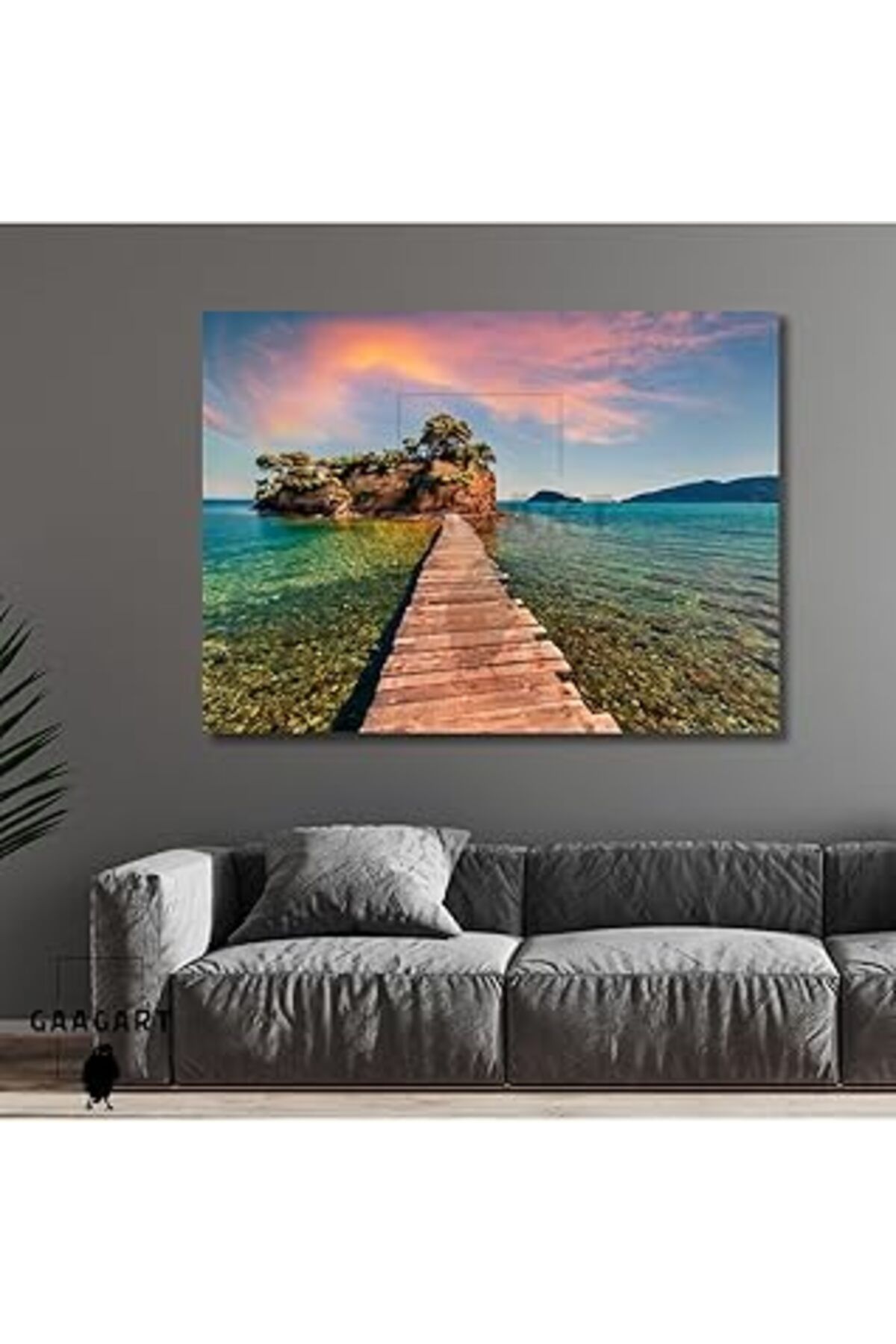 Pazarcan Gaagart Tekli Yatay Kanvas Duvar Tablosu Pembe Gök Ve Ahşap İskele, 60 X 40