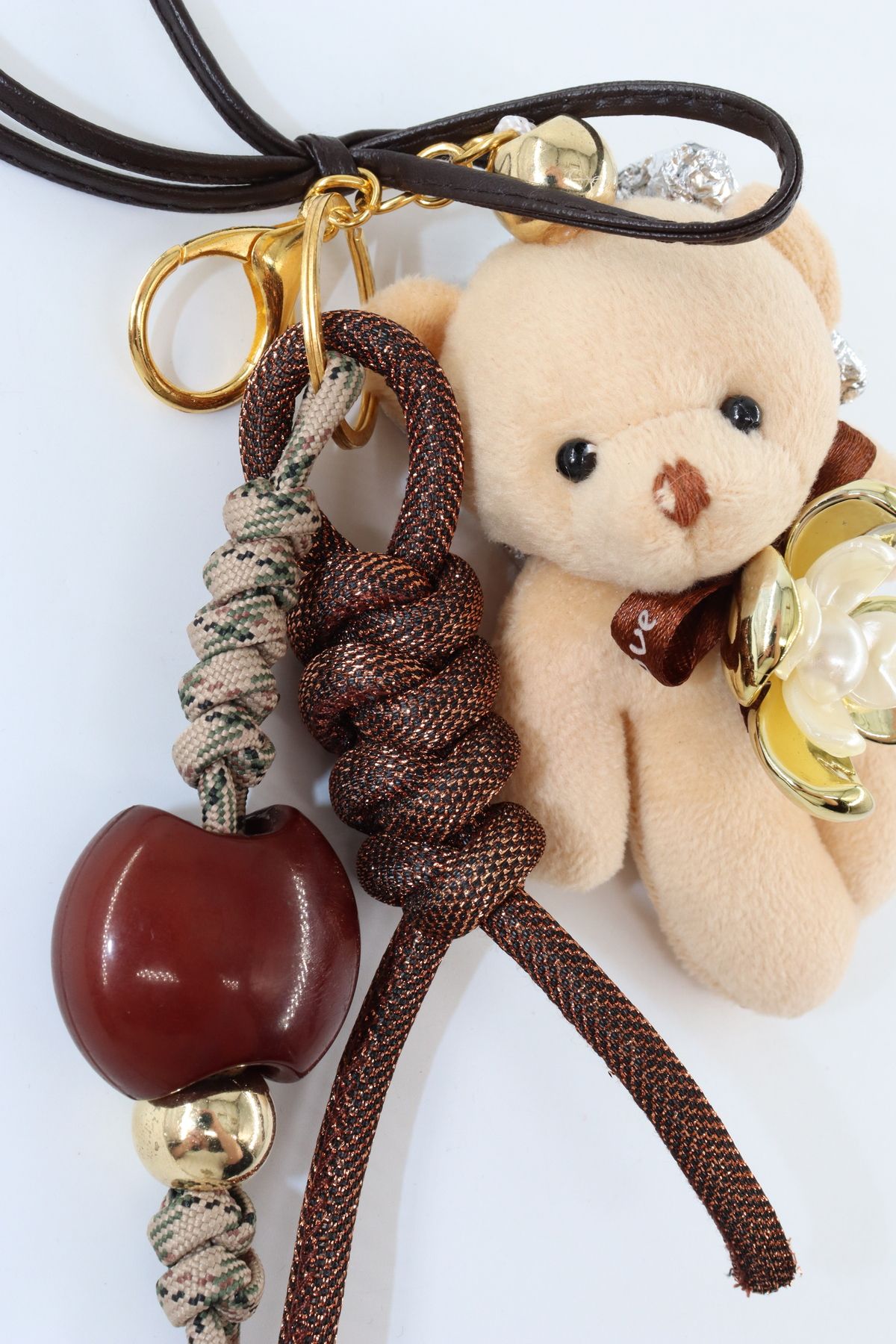 KEEBA Çoklu anahtarlık çanta süsü charm Araba ayna süsü Anahtarlık peluş ayıcık çiçek örme ip çanta charmı