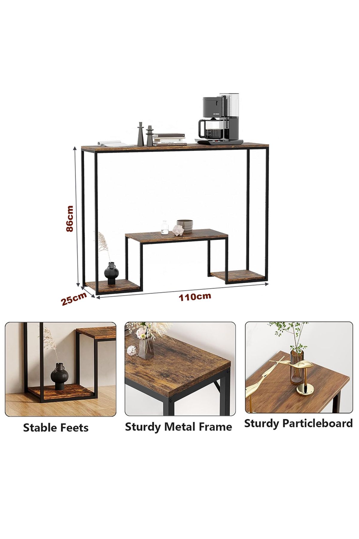 AGD-Three-layer modern design console side table, suitable for coffee equipment, entryway, and living ro 5