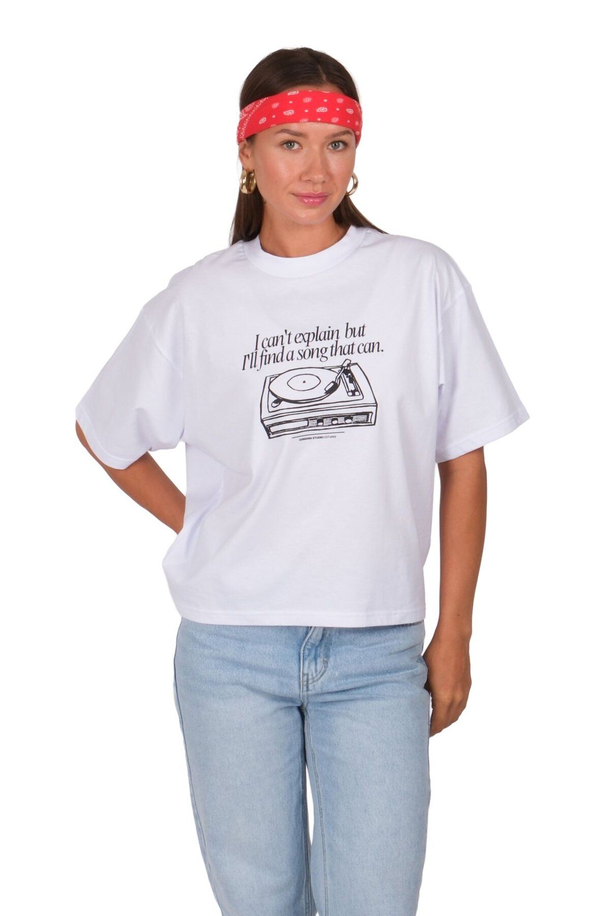 Coredra Can't Explain Boxed Fit Kadın T-Shirt Beyaz C590