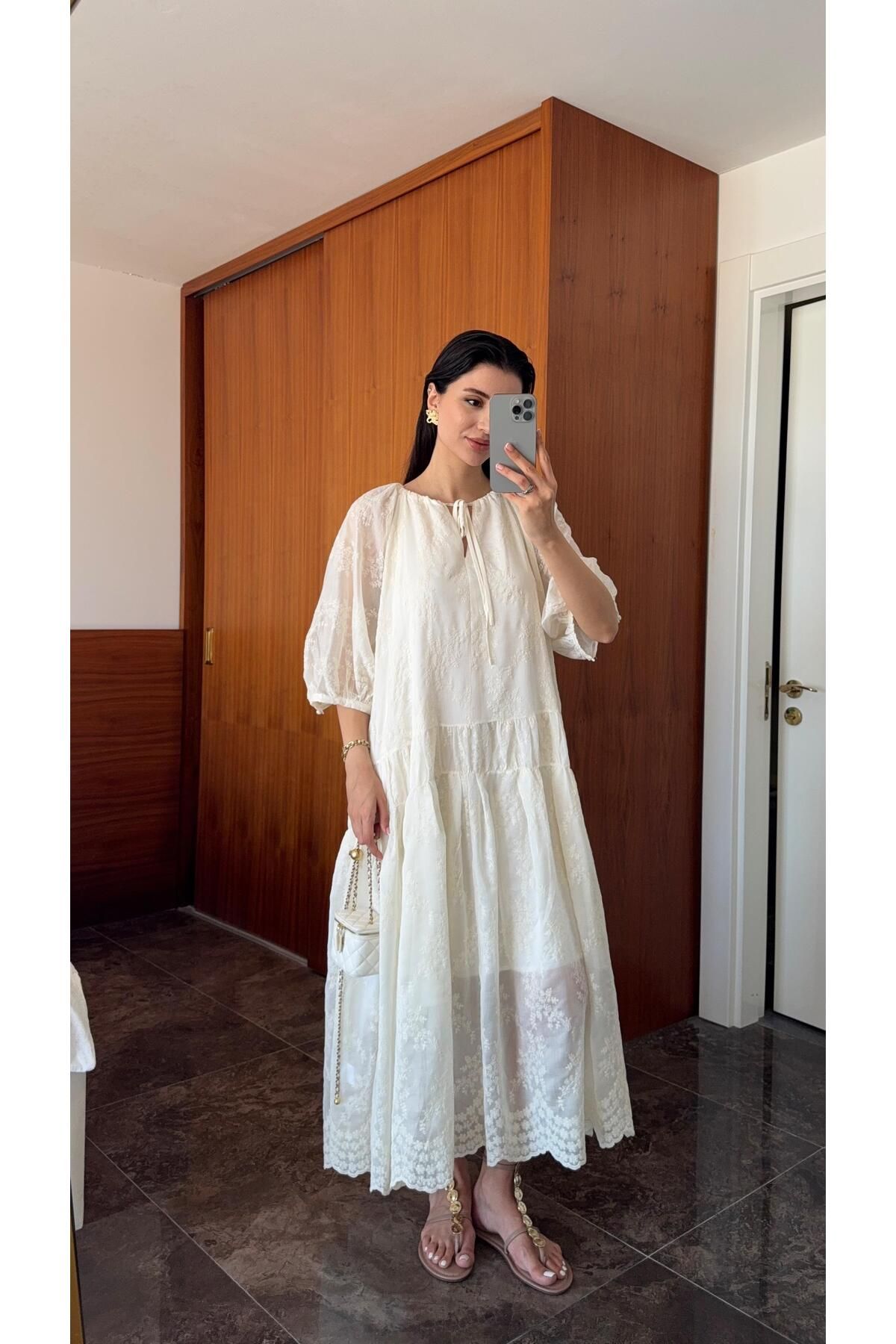 HAZELANNA Yarım Kol Bağlamalı Premium Elbise