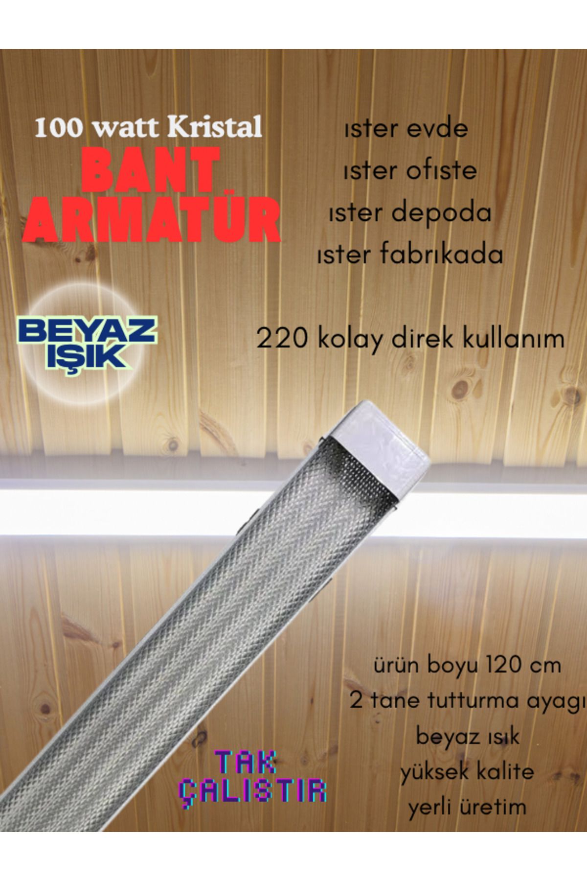 SCHUAR 100W beyaz ışık 120 cm kristal kapaklı bant armatür (2 adet)