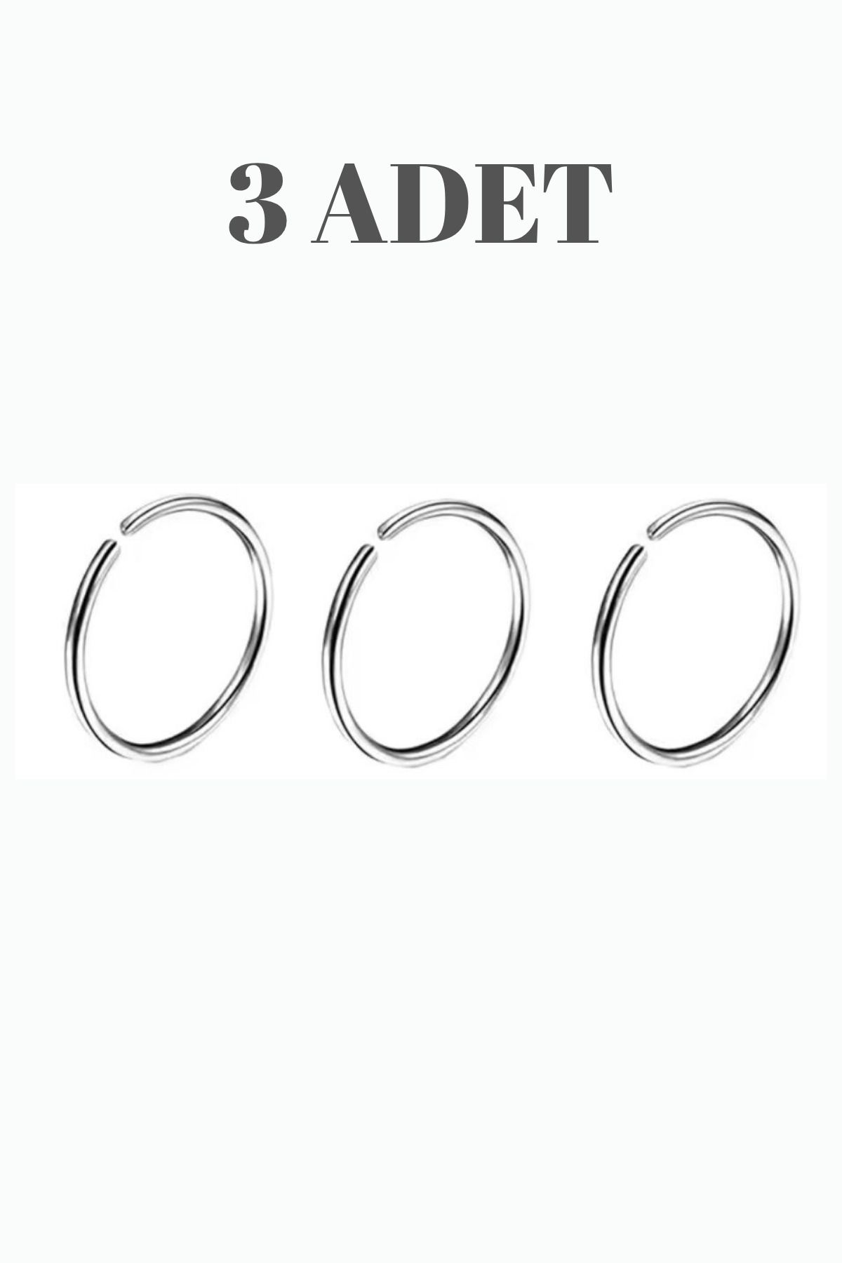Blisse Piercing 3'lü Cerrahi Çelik İnce Tel Hızma Halka Seti | 0.8mm Burun Piercing Gümüş Renk