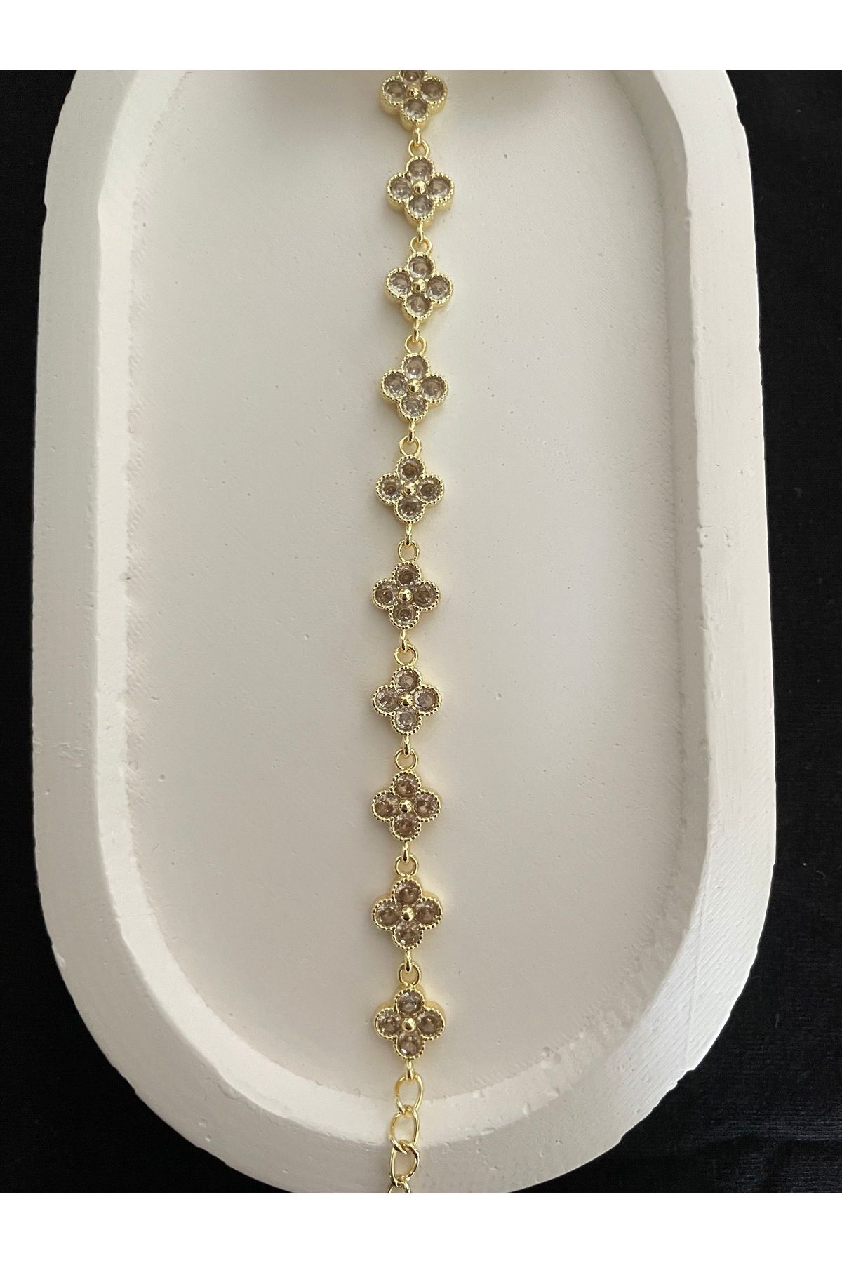 Luna Gold Cleef Model Yonca Taşlı Bileklik