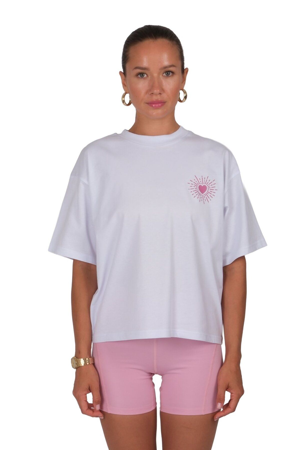 Coredra Planted With Love Boxed Fit Kadın T-Shirt Beyaz C590