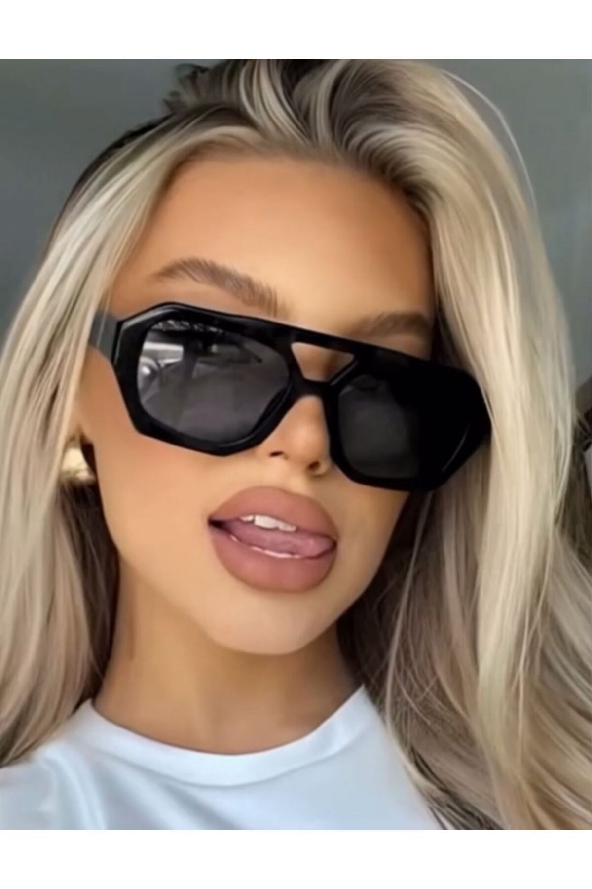 La sauvagine Siyah Oversize Kadın Güneş Gözlüğü – Geometrik Çerçeveli