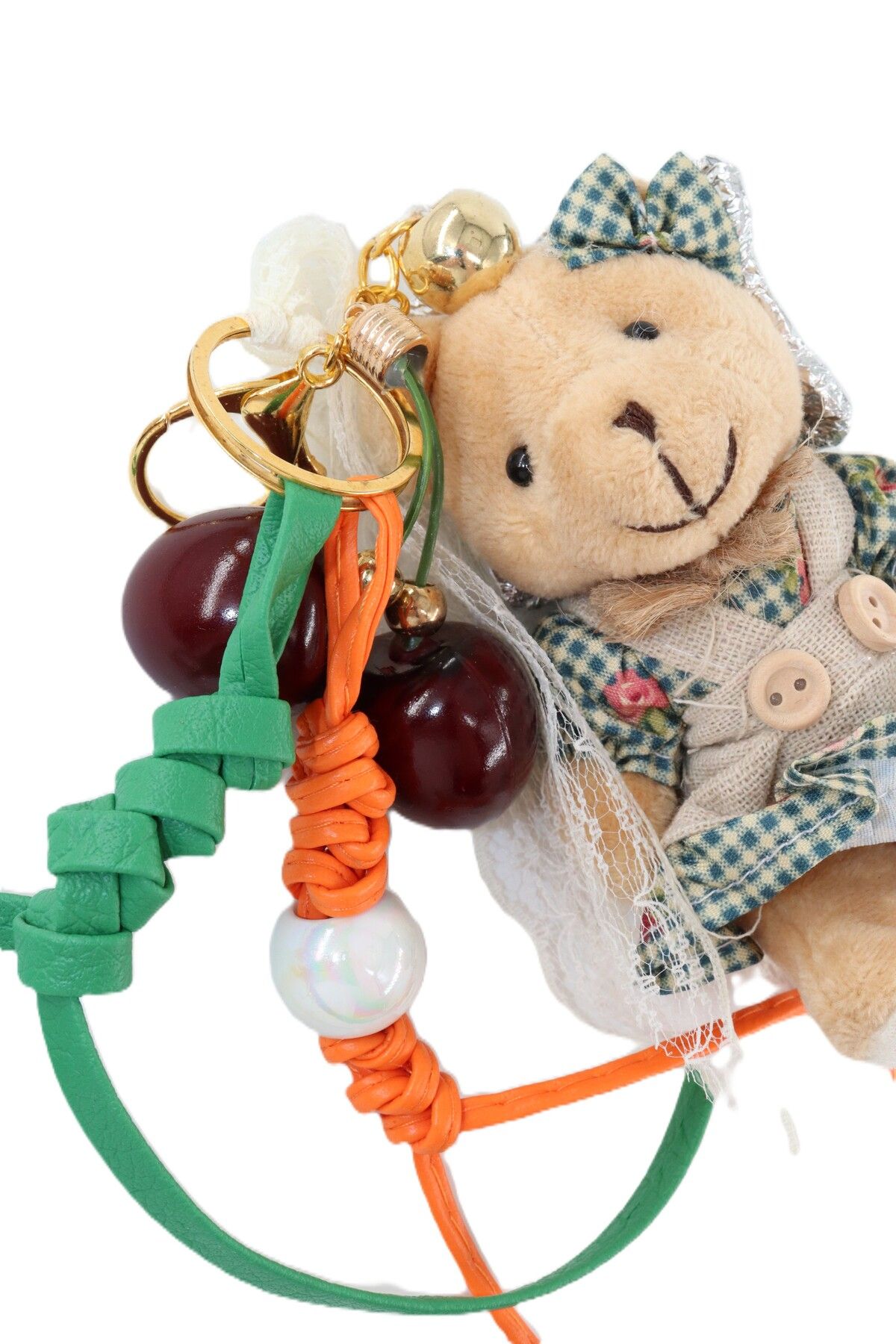 KEEBA Çoklu anahtarlık çanta süsü charm Araba ayna süsü Anahtarlık peluş ayıcık örme ip kiraz çanta charmı