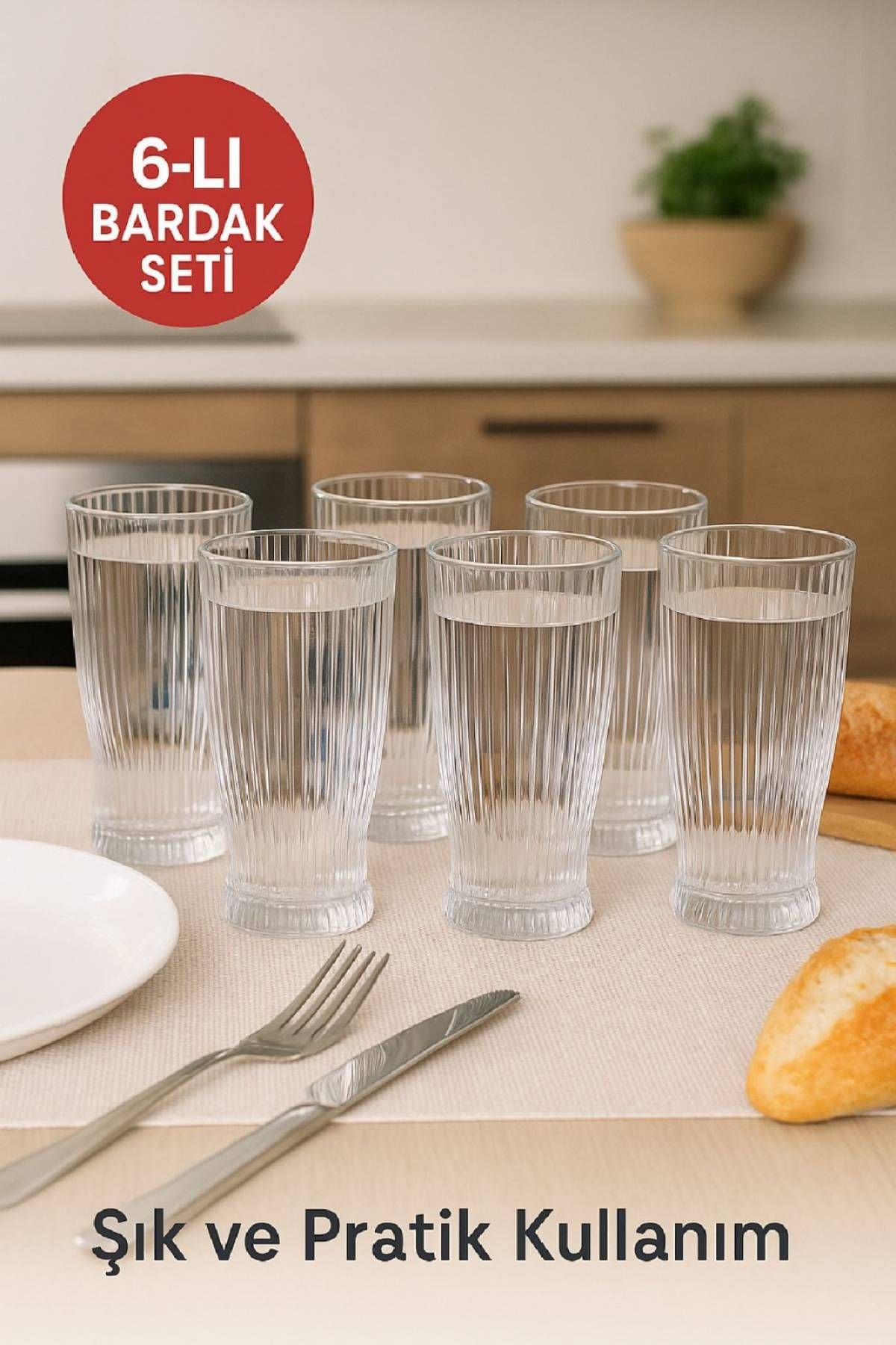 MEDUSHOP Modern Çizgili Tasarım 6'lı Bardak Seti – Hem Şık Hem Dayanıklı-Su - Meşrubat - Soğuk Kahve Bardağı