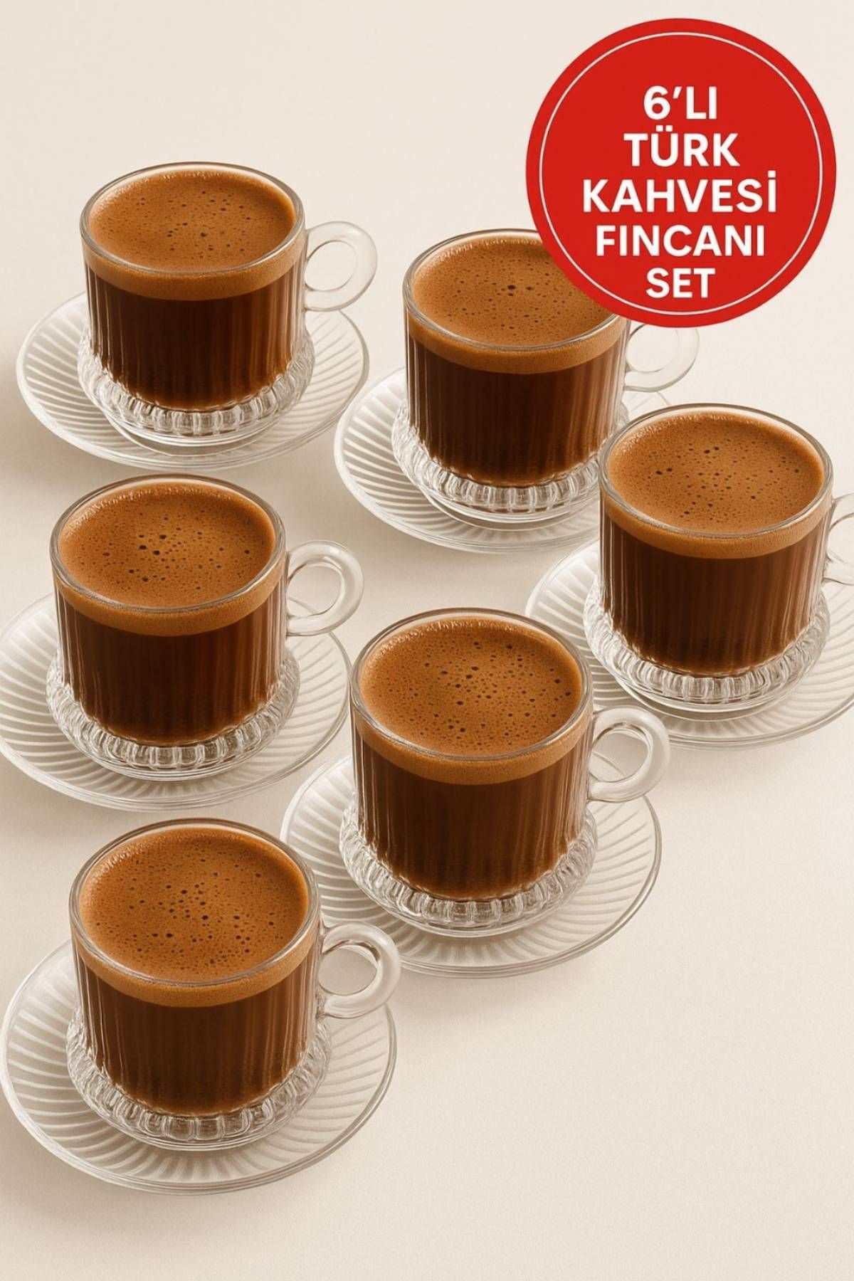 MEDUSHOP 6'lı Şeffaf Cam Türk Kahvesi Fincan Seti – Modern & Şık Tasarım, Köpüklü Kahve Keyfi İçin