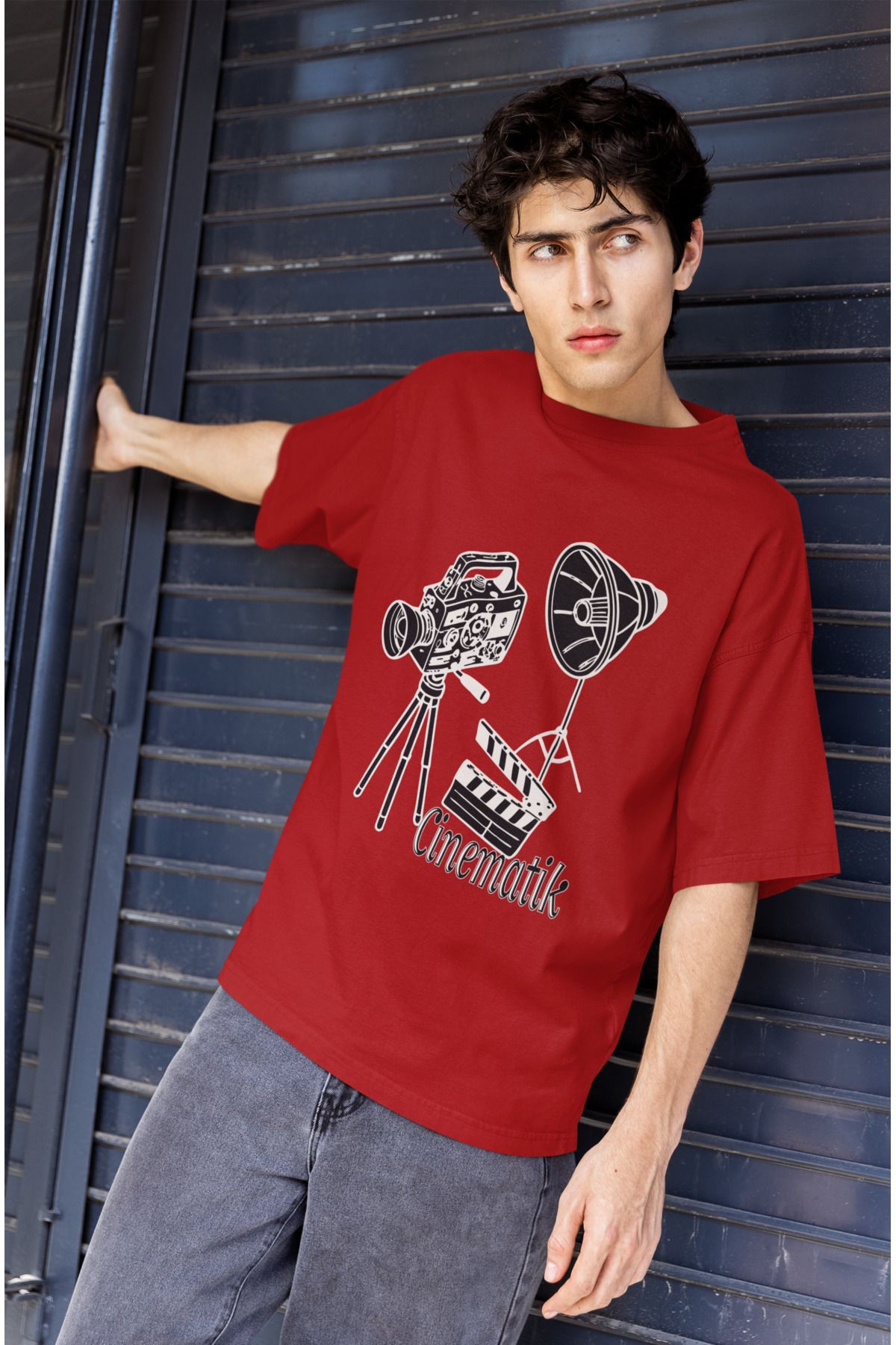 Uniquetex NUBEN / SİNFE-22 - Oversize Unisex Sinematik Baskılı Bordo Bisiklet Yaka T-shirt (Tasarım Tişört)