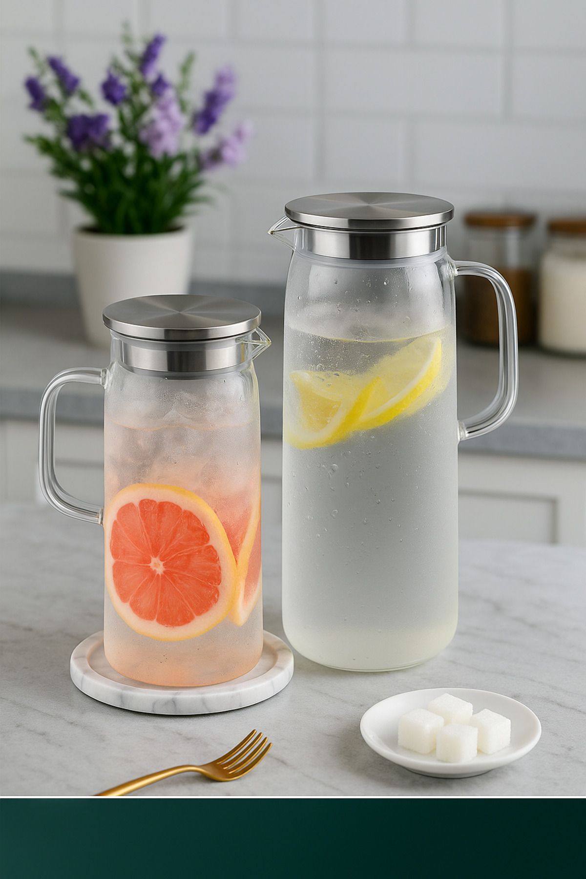 UYT LİFE 1500 ml Borosilikat Cam Su Sürahisi - Metal Kapaklı ve Isıya Dayanıklı