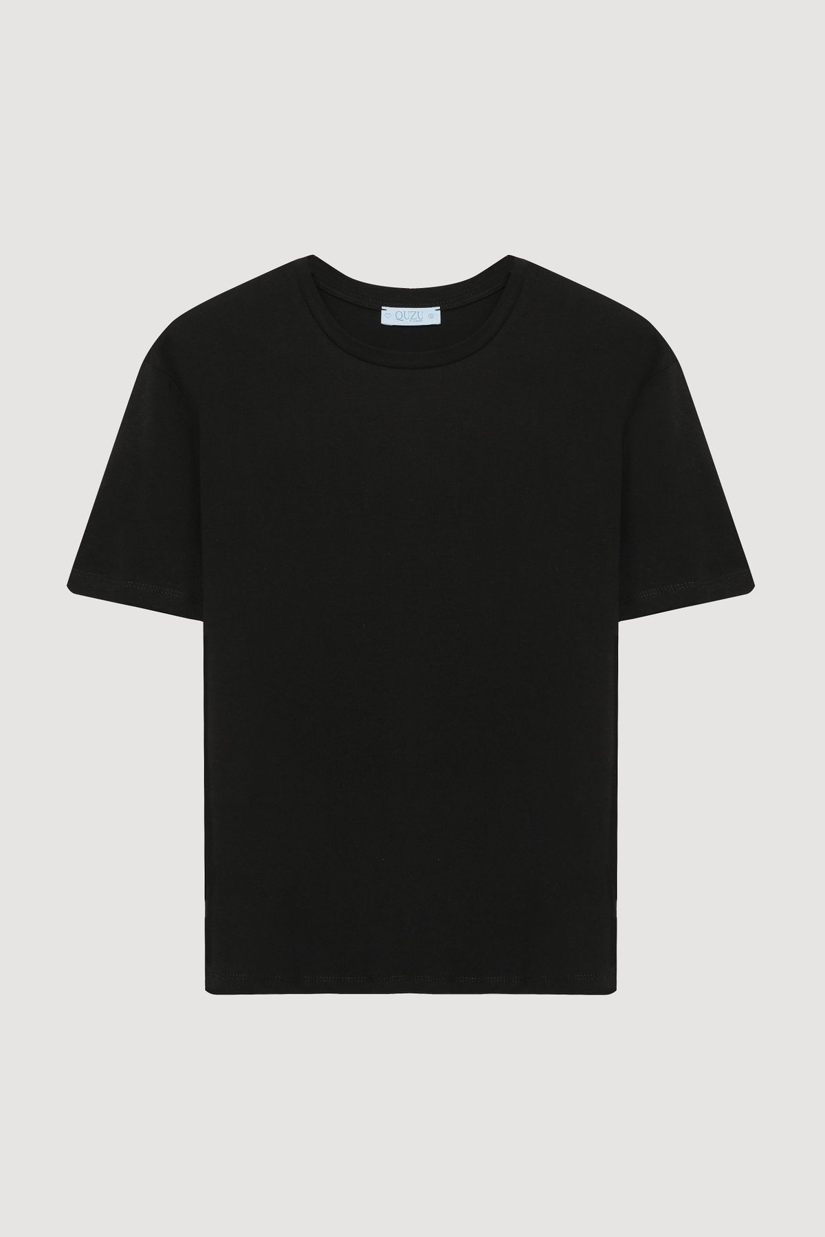 Quzu Bisiklet Yaka Oversize Basic Tişört Siyah